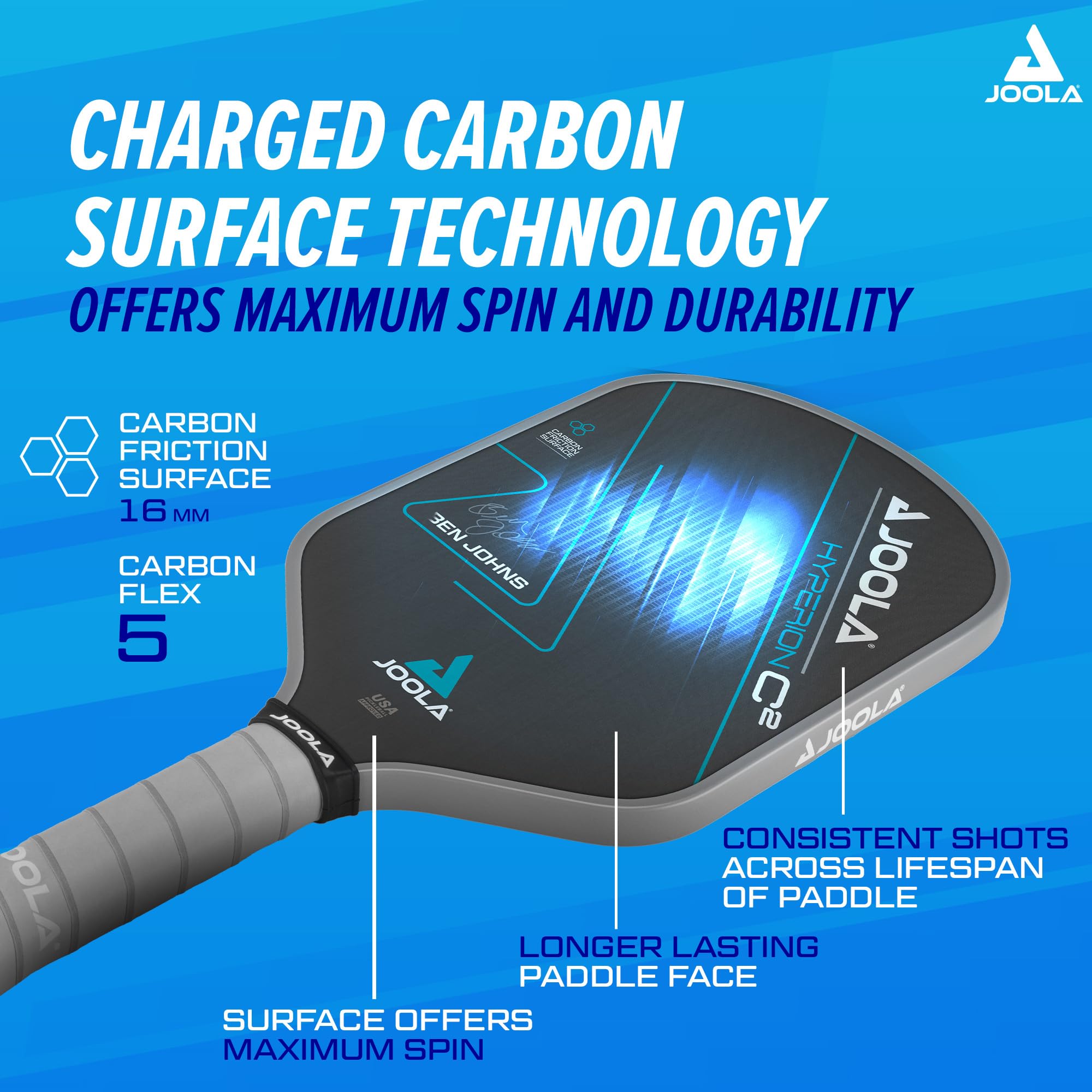 JOOLA Ben Johns Hyperion C2 Pickleball Paddle - Aero-Curve Hyperion Shape with Charged Surface Technology from The Ben Johns Perseus - Balanced Pickleball Racket with Pop & Power - USAPA Approved