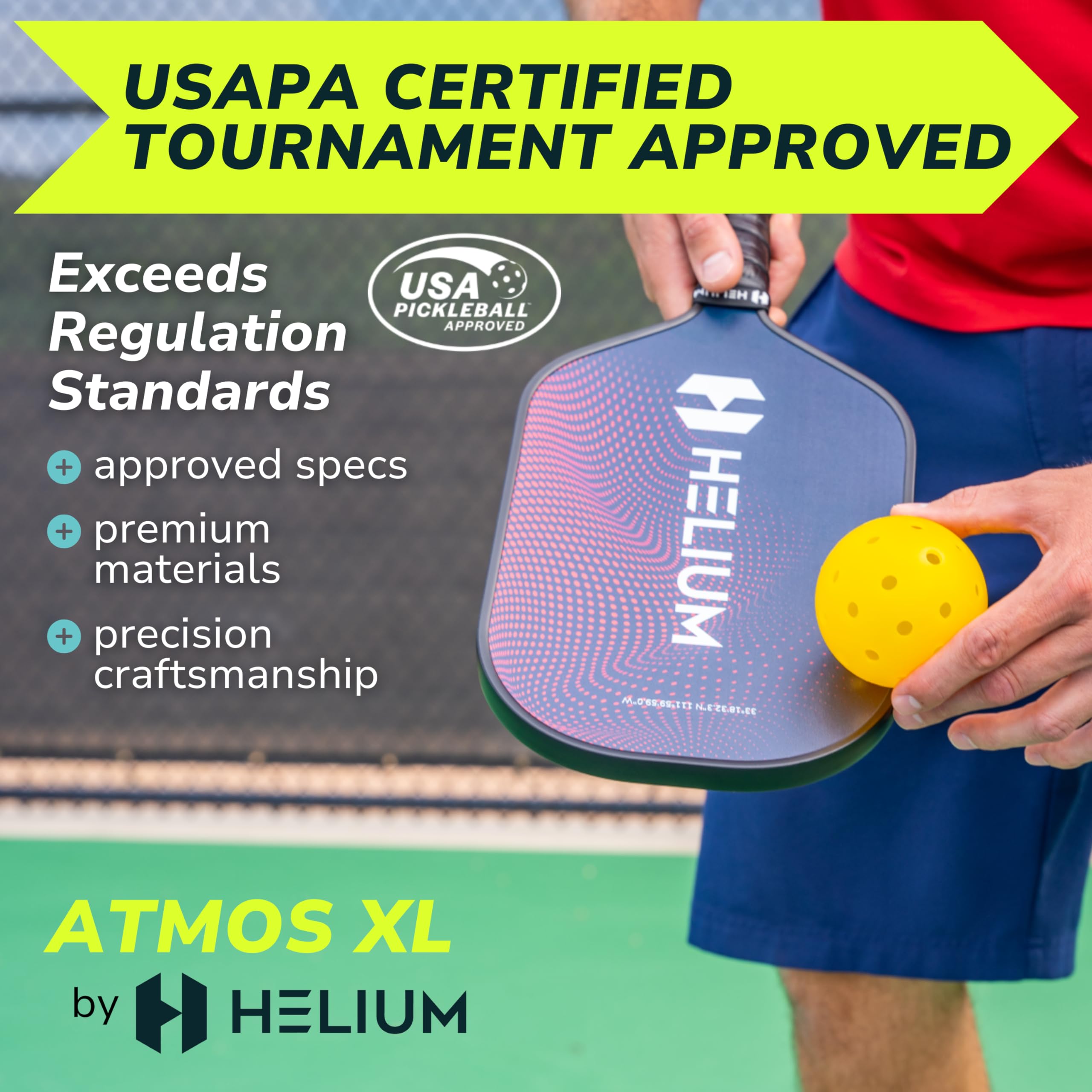 Helium Pro Carbon Fiber Pickleball Paddle Set of 2 - USAPA Certified Pickleball Paddles, High-Spin Texture, Lightweight Honeycomb Core (2 Paddles, 4 Balls, 1 Sports Bag)