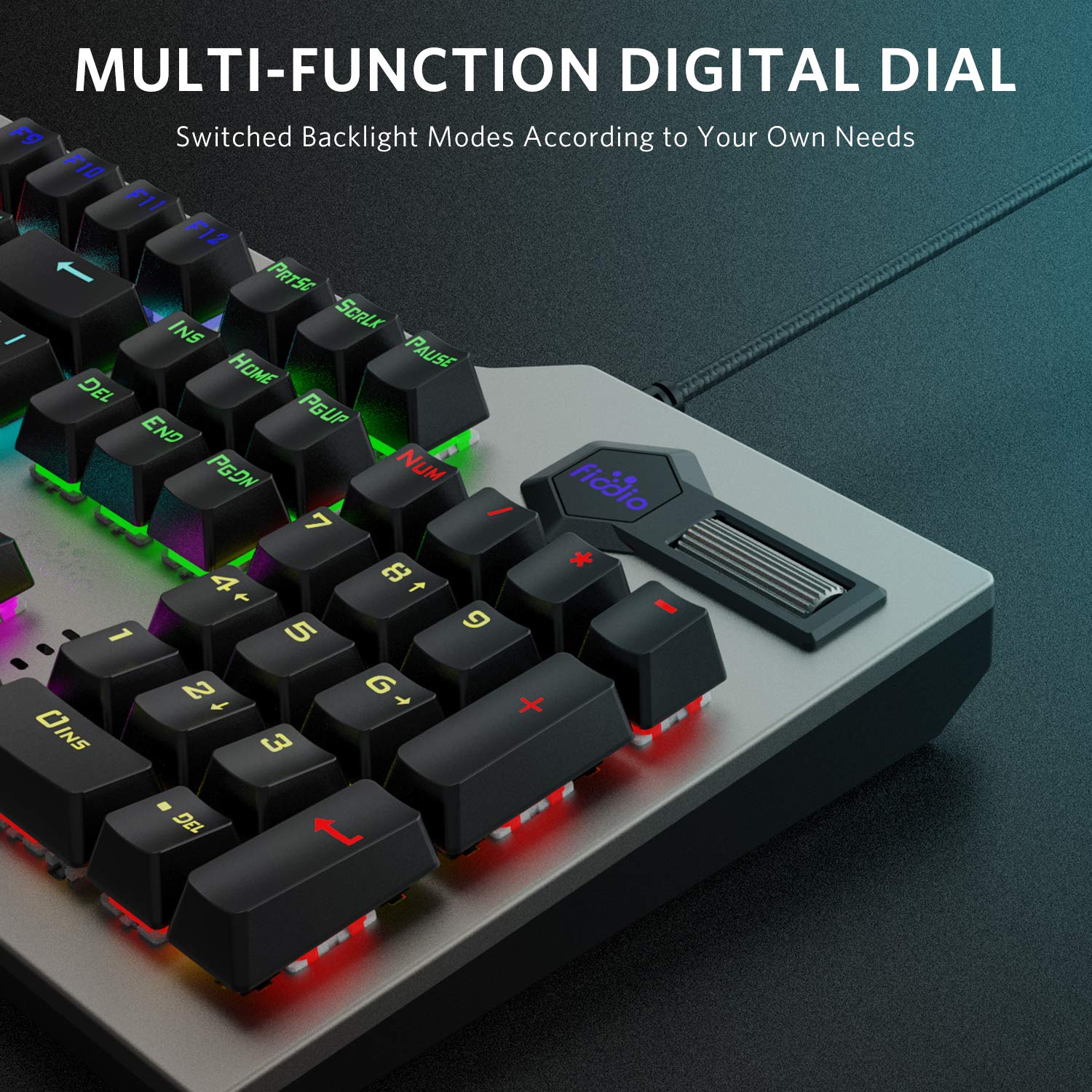 FIODIO Mechanical Gaming Keyboard, Wired RGB Rainbow Backlit Keyboard with Blue Switches, Ergonomic Standard Keyboard for Desktop, Computer, PC