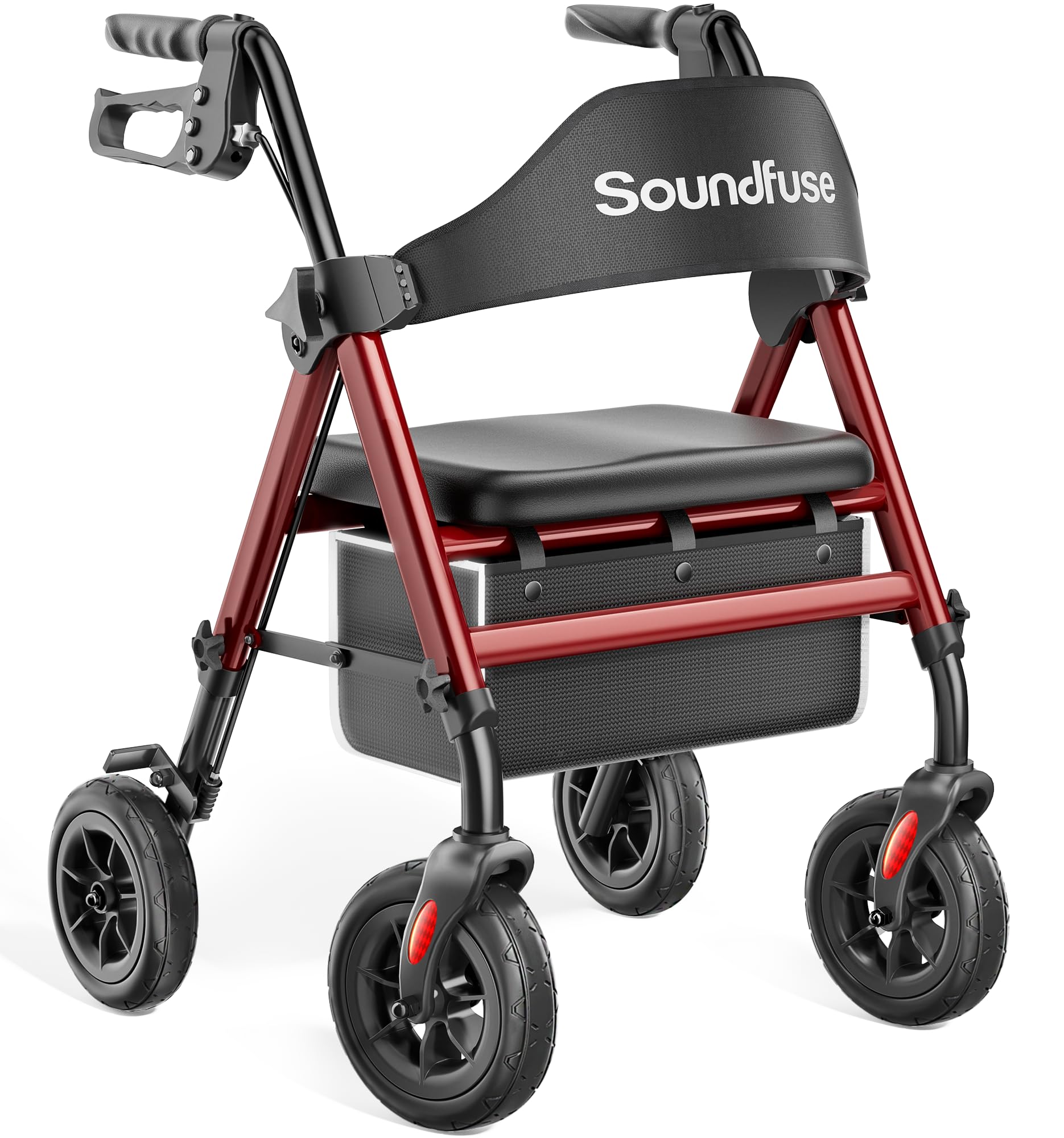 SOUNDFUSE Rollator Walkers for Seniors with Seat, Foldable Lightweight Rolling Walker with 8" Big PU Wheels, Ergonomic Seat, Dual Height Adjustment