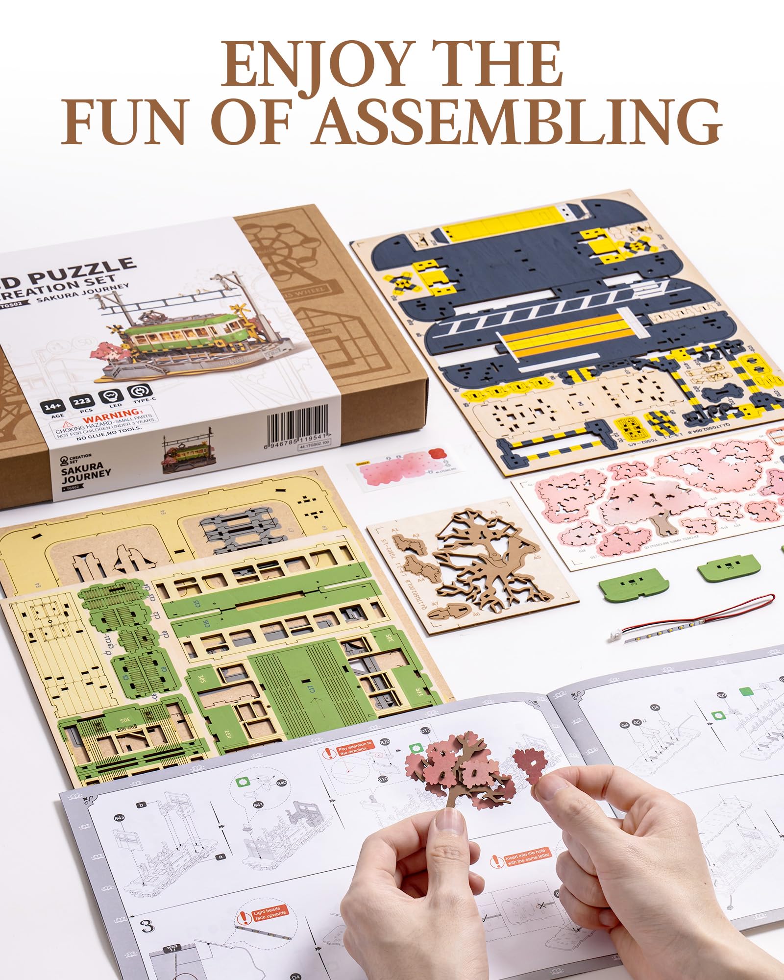 Wowood 3D Wooden Puzzles for Adults-Sakura Journey Tram, Model Car Kits Building Set for Adults, DIY Hobby Craft Kits Creative Gift STEM Toy for Girls Boys (223PCS)