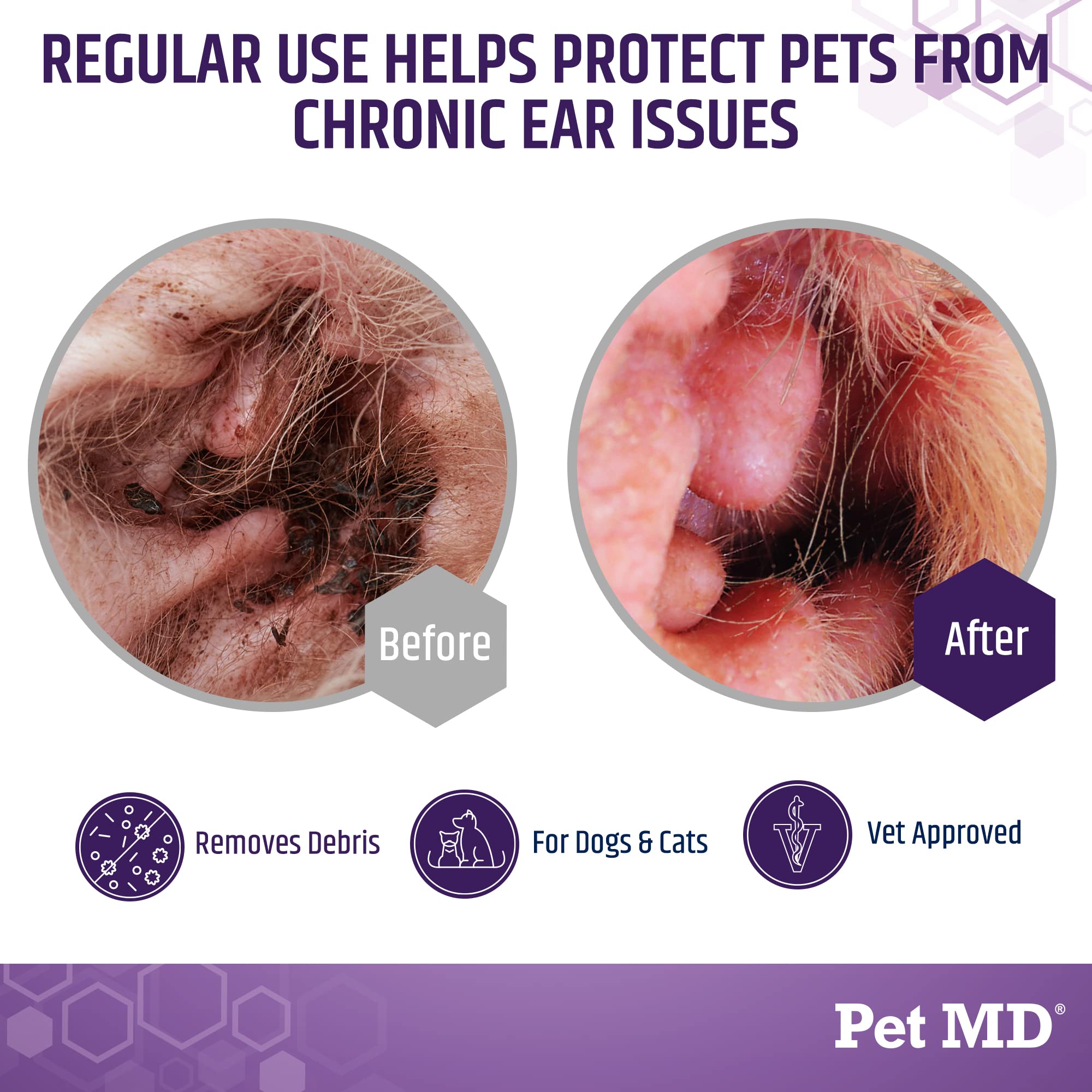 Pet MD Veterinary Tris Flush Cat & Dog Ear Cleaner - and Infection Treatment with Ketoconazole 12 oz