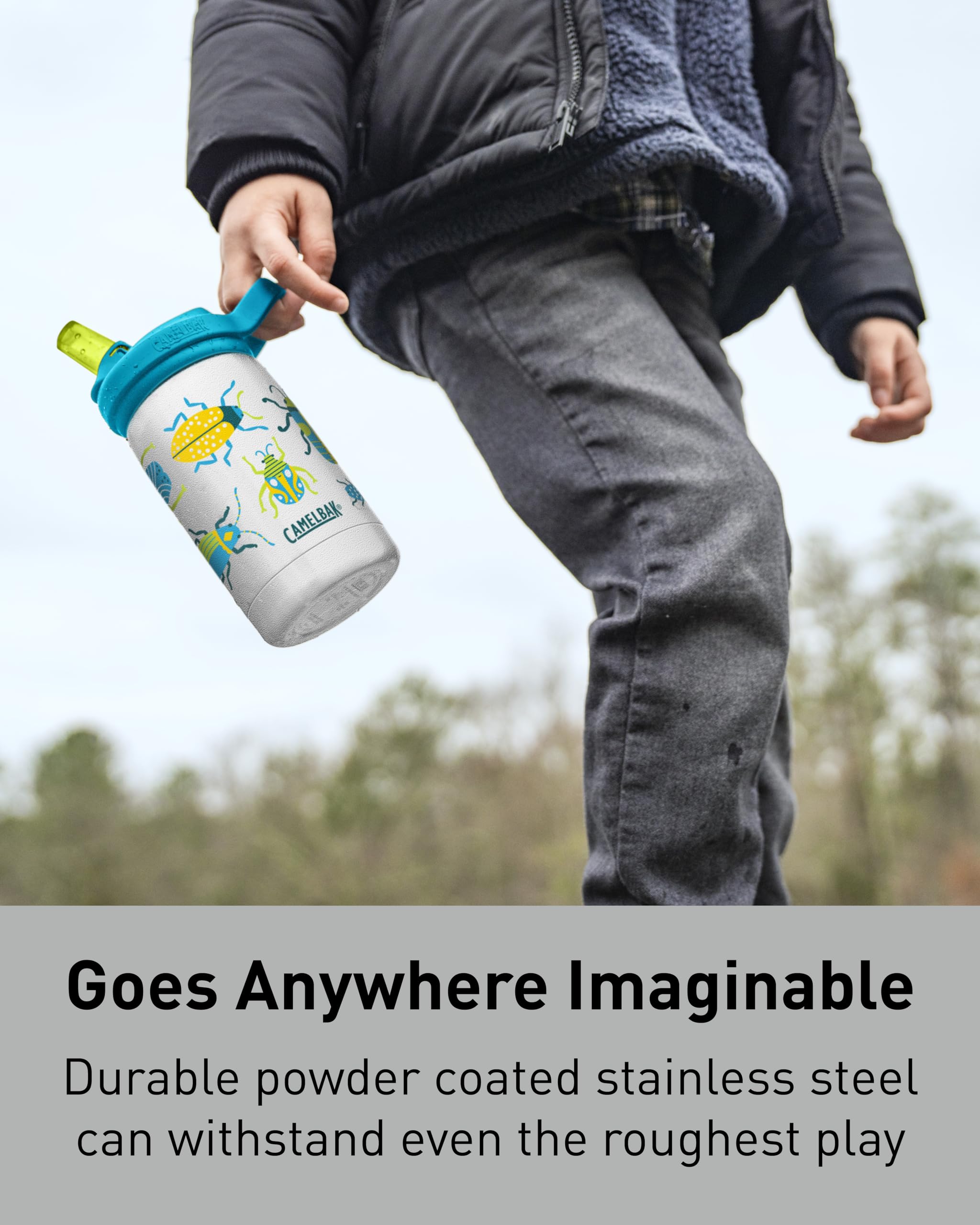 CamelBak Eddy+ Kids Bite Valve Straw Insulated Stainless Steel Water Bottle Space Smiles, 12oz