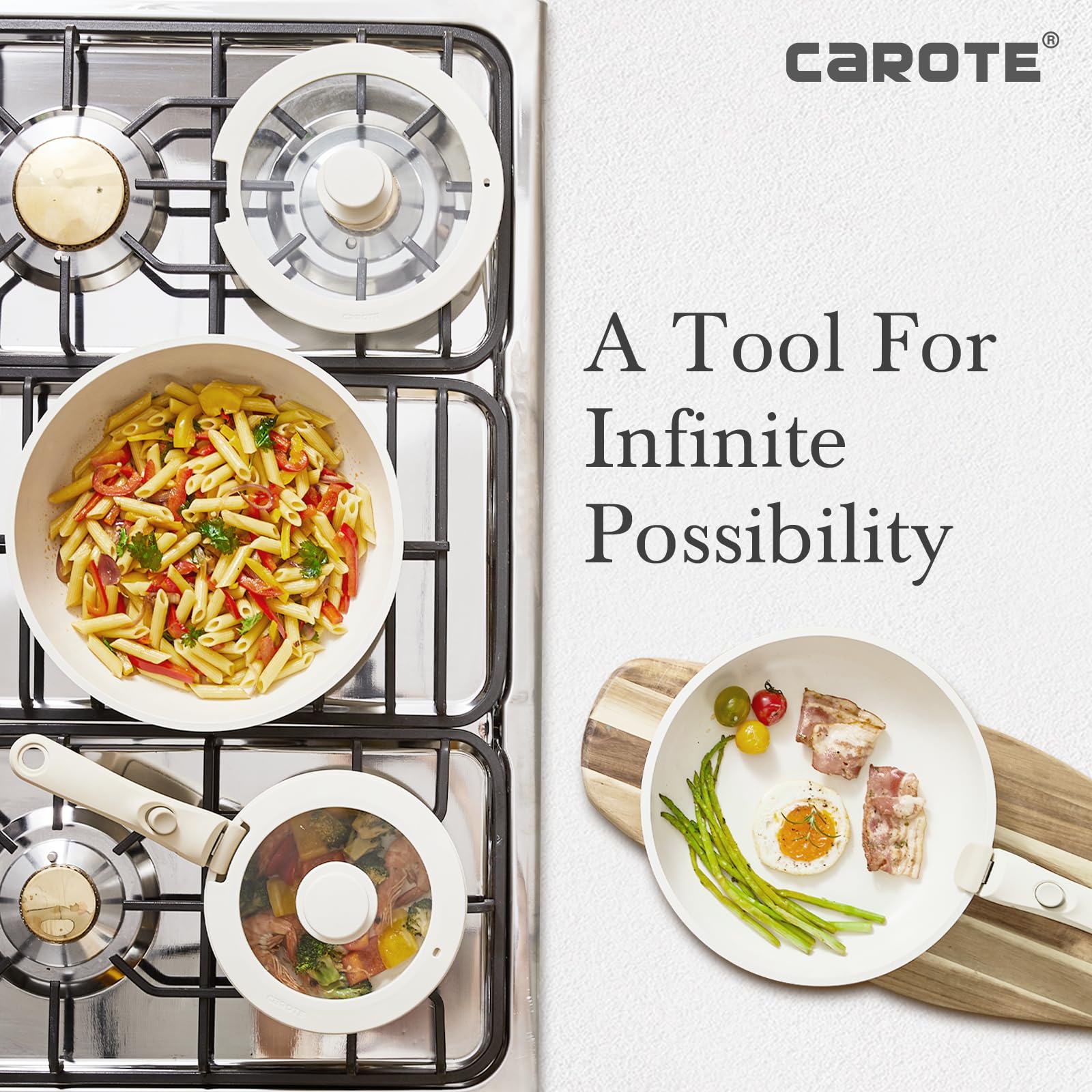 CAROTE Removable Handle White, Detachable Removable Pan Handle,Universal Pot Handle Replacement,Suitable for All Cookware