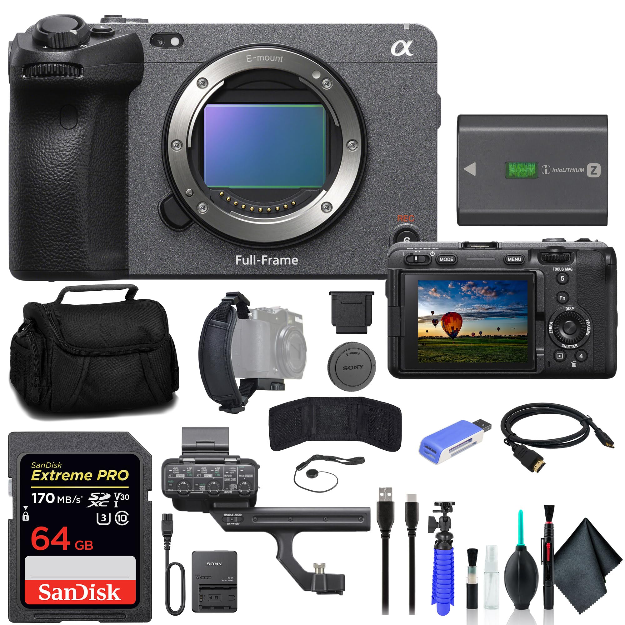 Sony FX3 Full-Frame Cinema Camera ILME-FX3, 64GB Memory Card, Bag, Card Reader, Flex Tripod, Hand Strap, Memory Card Wallet, Cap Keeper, Cleaning Kit