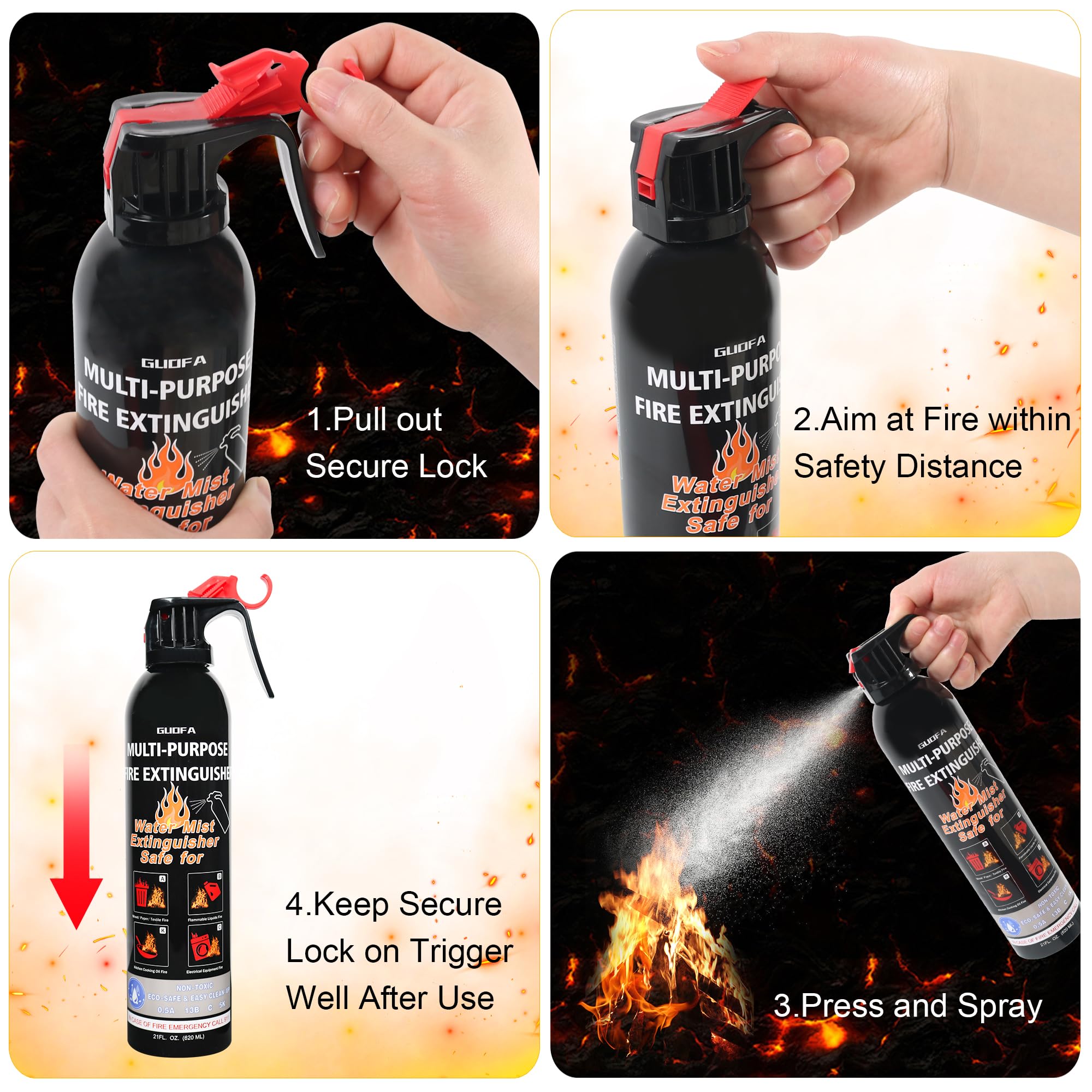 Fire Extinguishers for Home, 1 Pack Vehicle Fire Extinguisher with Mount, Compact Fire Extinguisher Effective on A, B, C, K Fires, Water-Based Extinguisher for Car Boat House Office Kitchen Garage