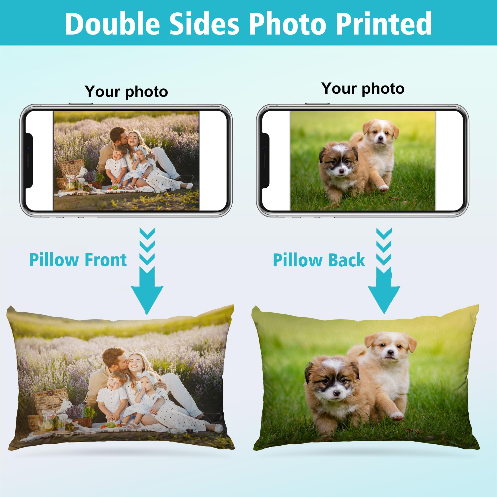 GagetElec Custom Throw Pillows with Picture,Personalized Bed Pillows with Photo Prints,(16 Inch X 24 Inch, 1 Pack Pillow Case) Custom Couple Gifts,Two-Sides Design Printed