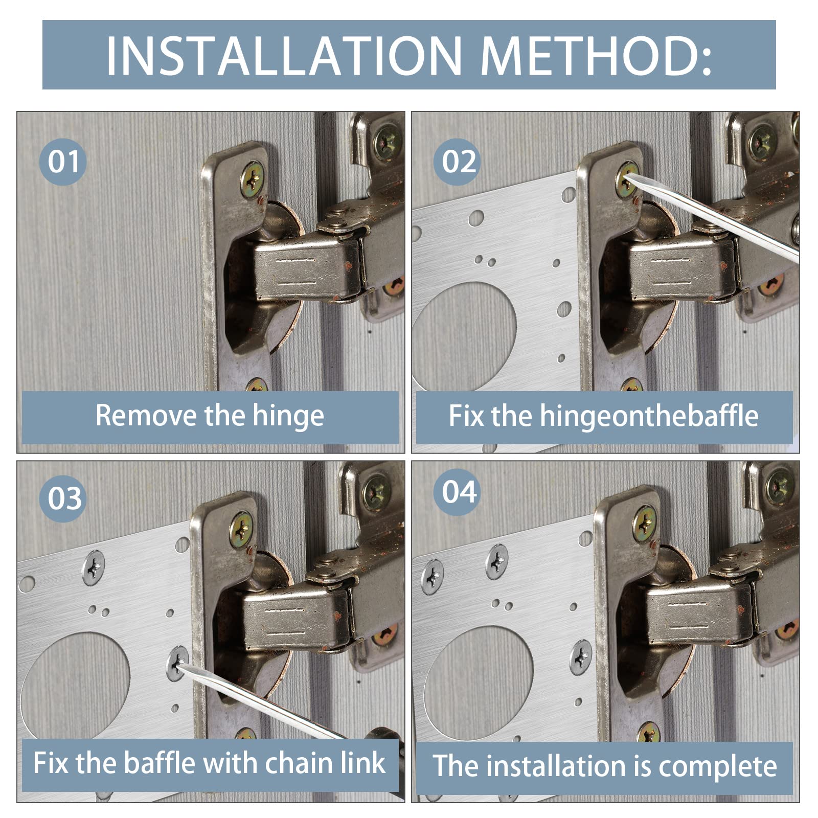 4 Pcs Hinges Repair Fixing Plates, Stainless Steel Board Cabinet Hinge Repair Replacement Kit for Kitchen Cupboard Door Locker Door Hinges