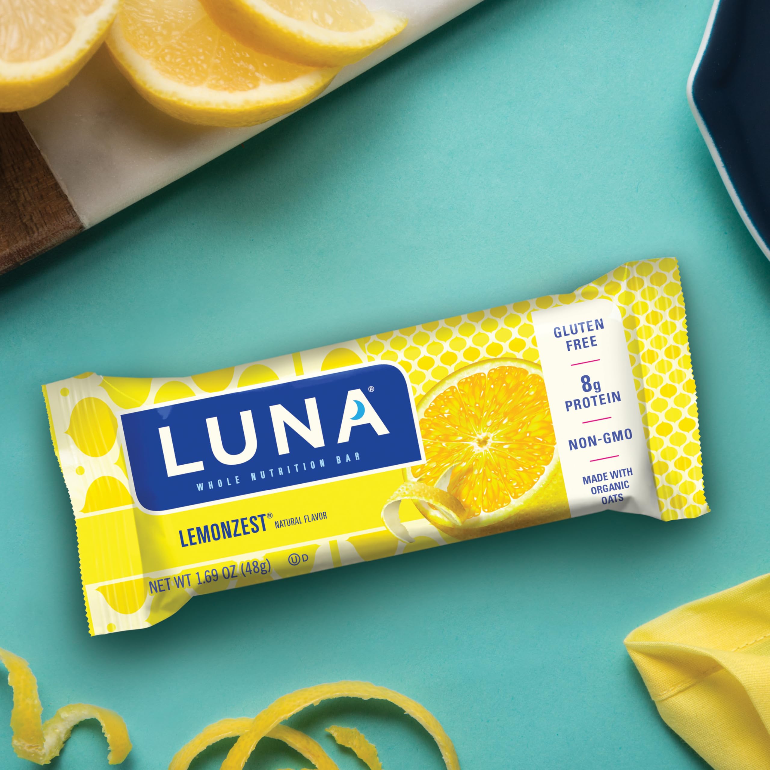 LUNA Bar - LemonZest Flavor - Gluten-Free - Non-GMO - 7-9g Protein - Made with Organic Oats - Low Glycemic - Whole Nutrition Snack Bars - 1.69 oz. (12 Pack)