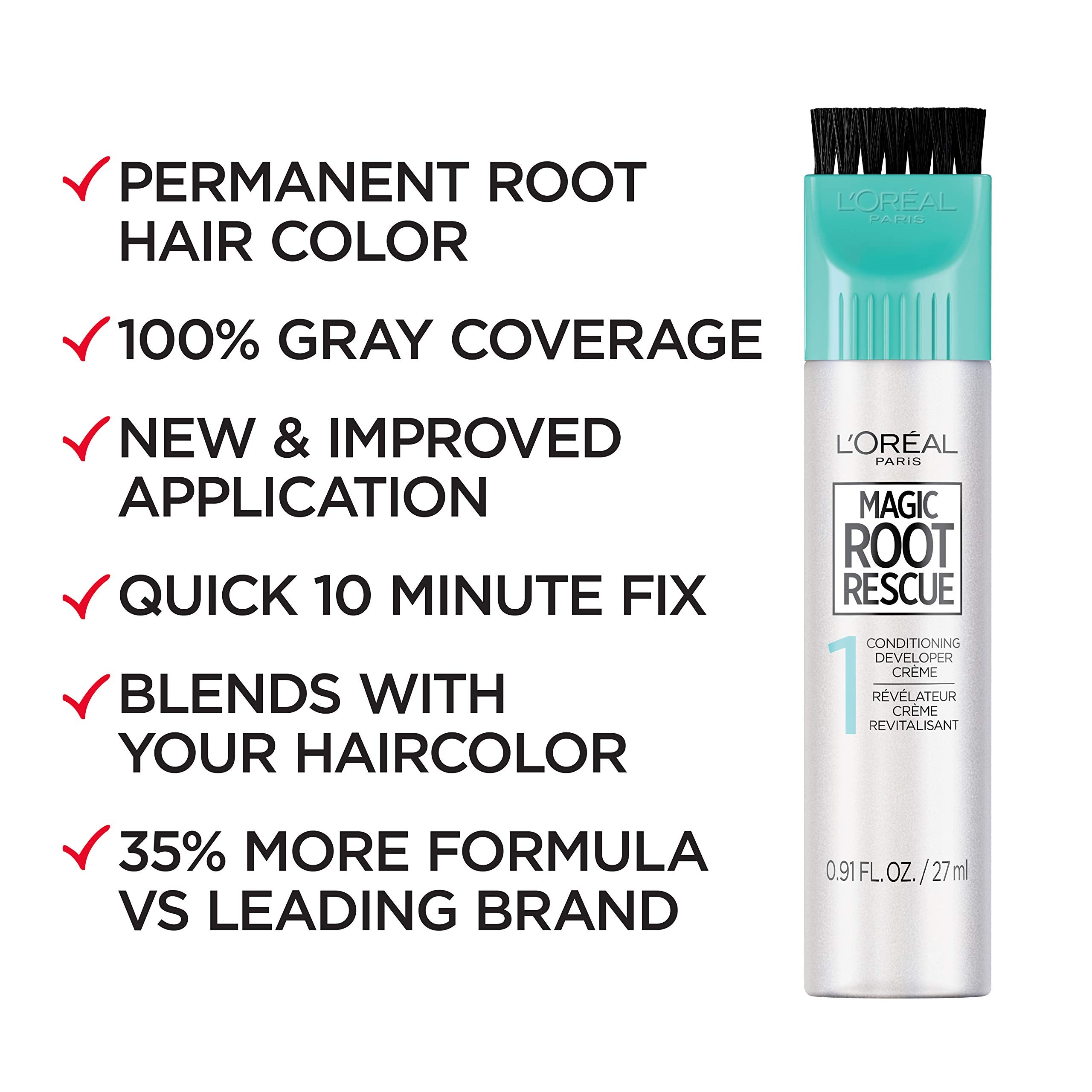 L'Oreal Paris Magic Root Rescue 10 Minute Root Hair Coloring Kit, Permanent Hair Color with Quick Precision Applicator, 100% Gray Coverage, 6 Light Brown, 2 count