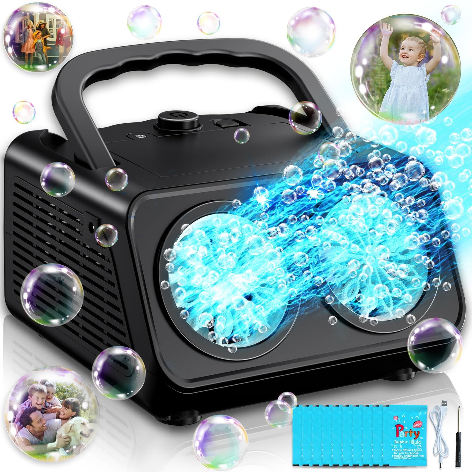 Upgraded Bubble Machine, for Kids Age 3+ Gifts | 18000+ Big Bubbles Per Minute, with 2 Speed, Plug-in or Battery Powered, for Indoor Outdoor Birthday, Wedding, Parties