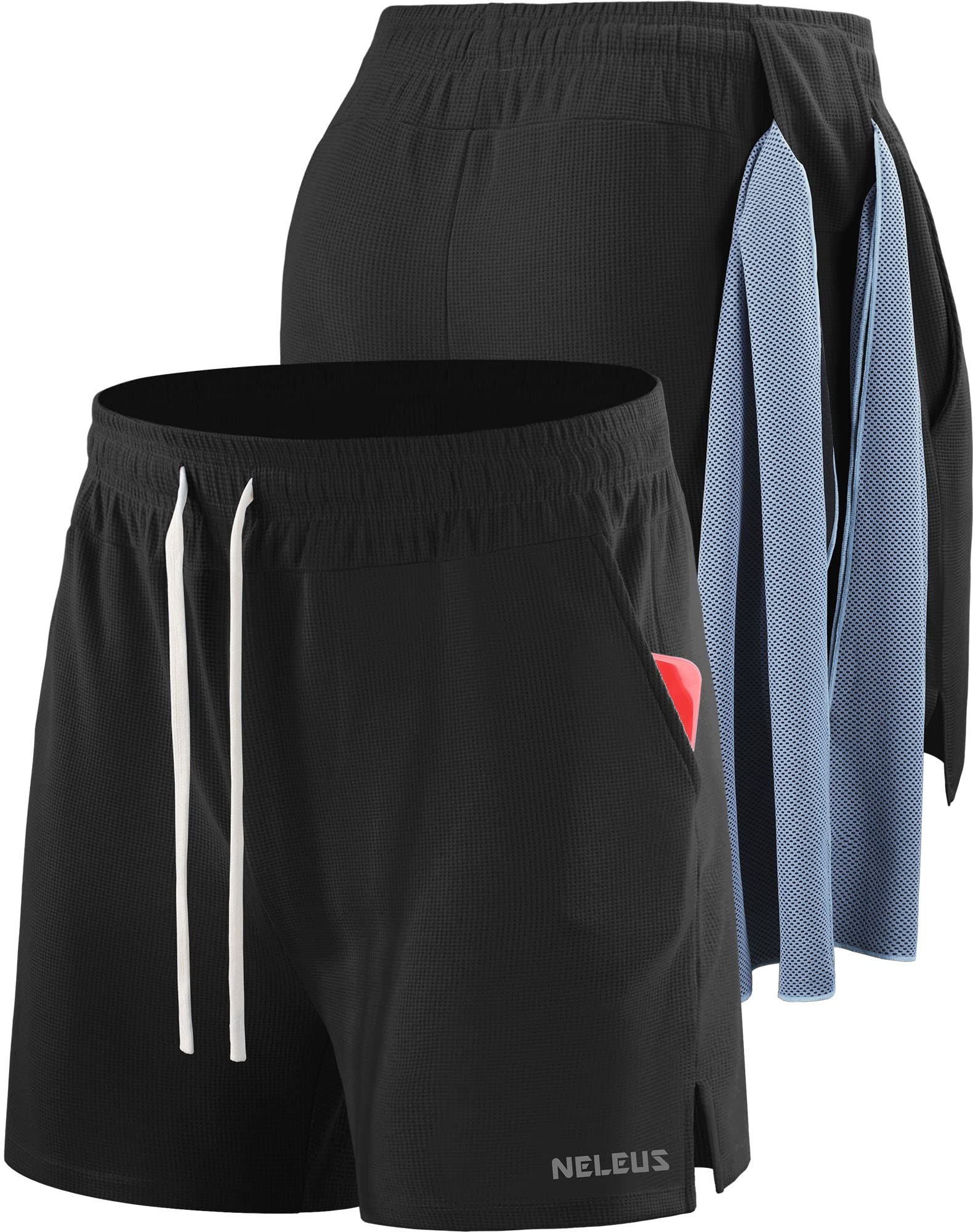 NELEUS Men's 3 Pack Running Shorts with Pockets,6112 Black/Black/Black,XL