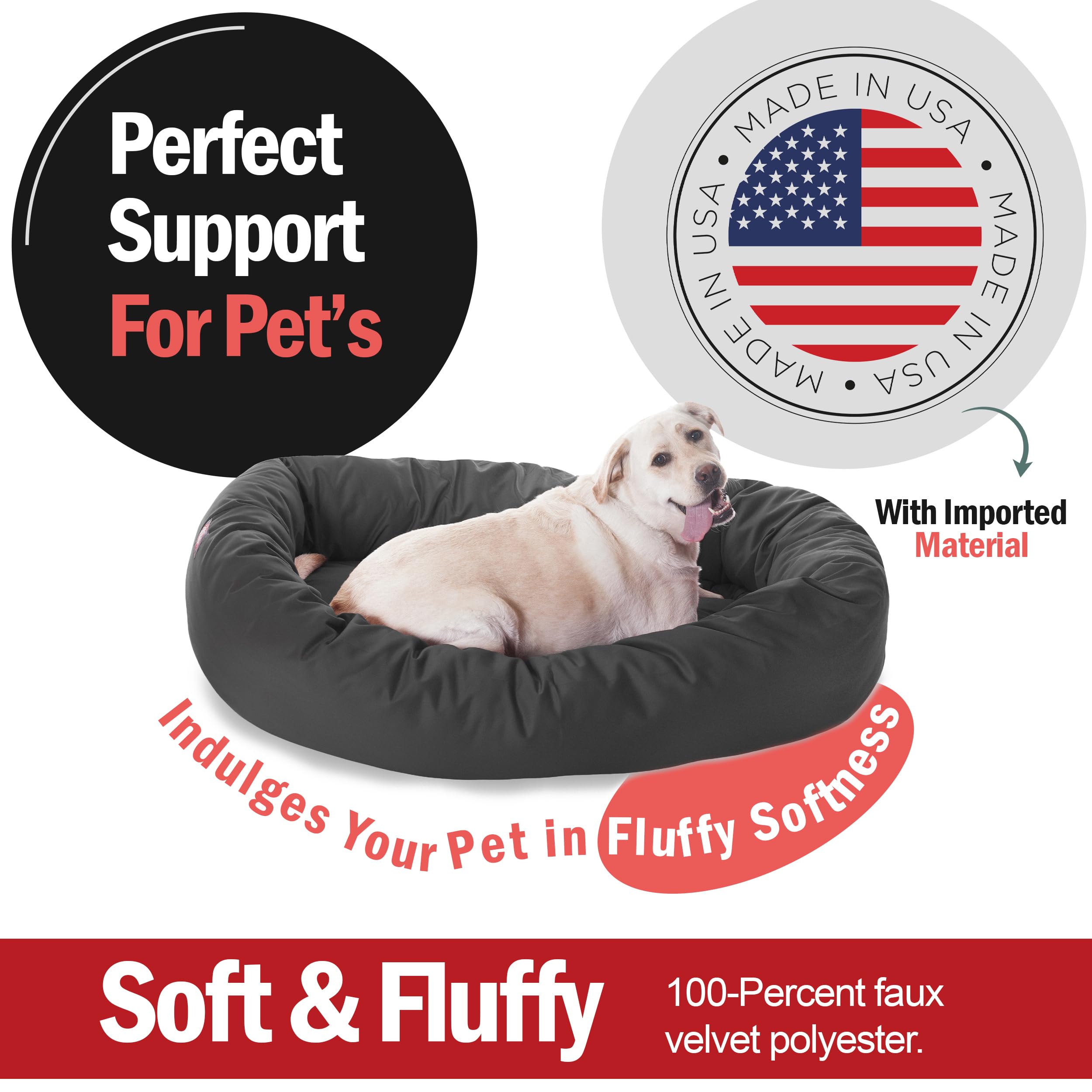 Majestic Pet 52 Inch Bagel Calming Dog Bed Washable – Cozy Soft Round Dog Bed with Spine Support for Dogs to Rest Their Head - Fluffy Donut Dog Bed 52x35x11 (Inch) - Round Pet Bed X-Large – Gray