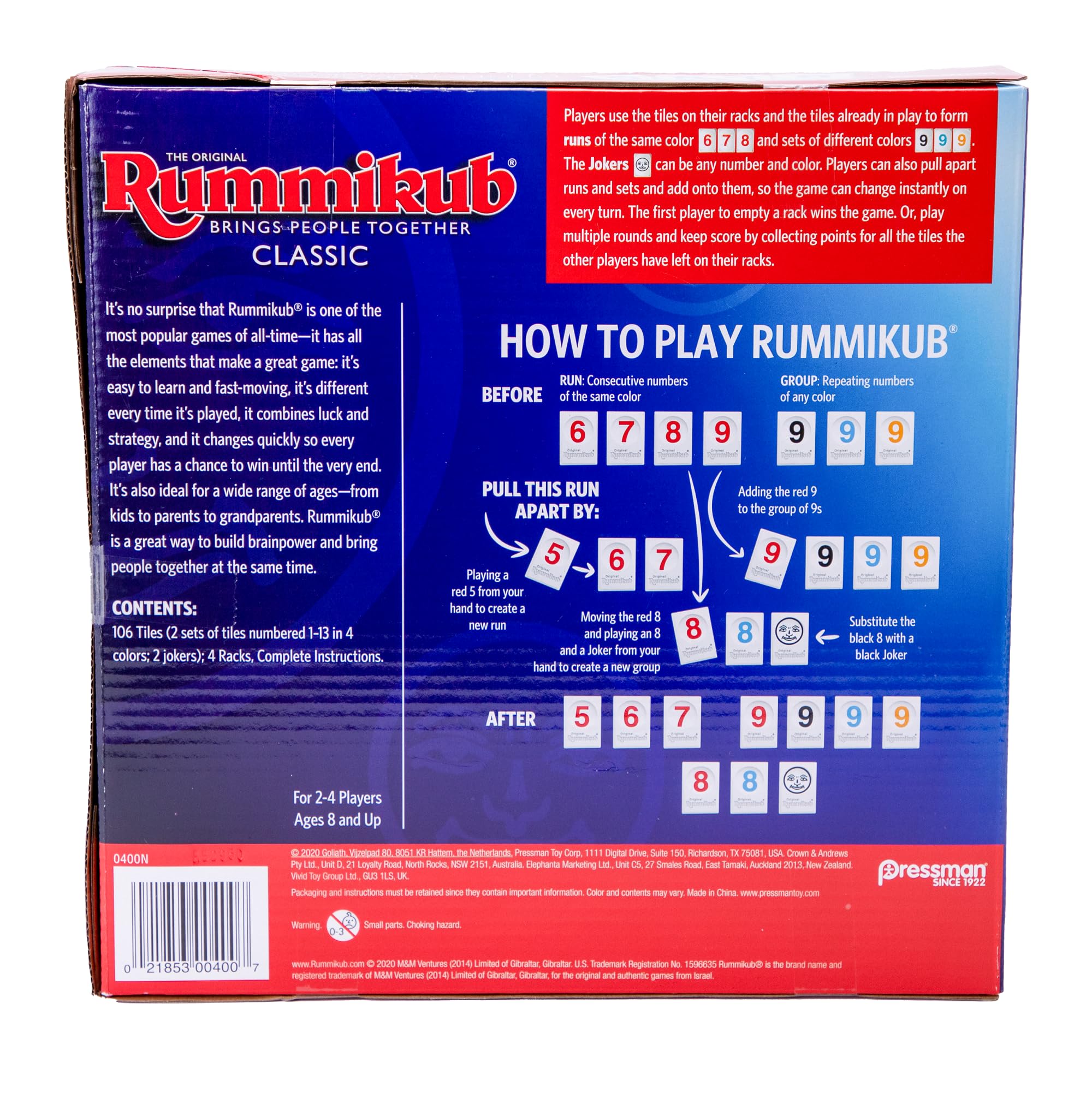 Pressman Rummikub - The Original Rummy Tile Game | Exciting Family Game of Strategy and Luck | Promotes STEM Skills | For Kids, Teens, Adults | 2-4 Players, Ages 8+