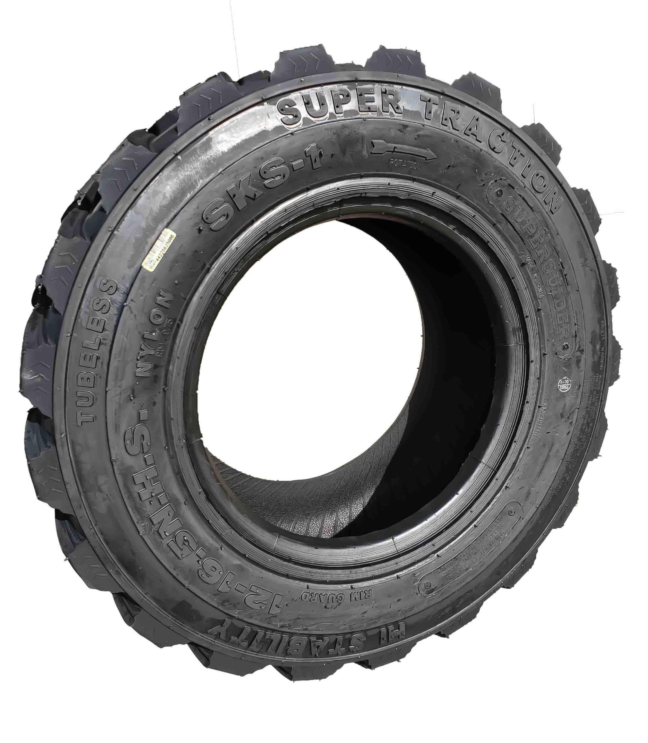 Set 4 New Super Guider Heavy Duty 12-16.5 12x16.5/12 Ply Industrial Skid Steer Tire w/Rim Guard