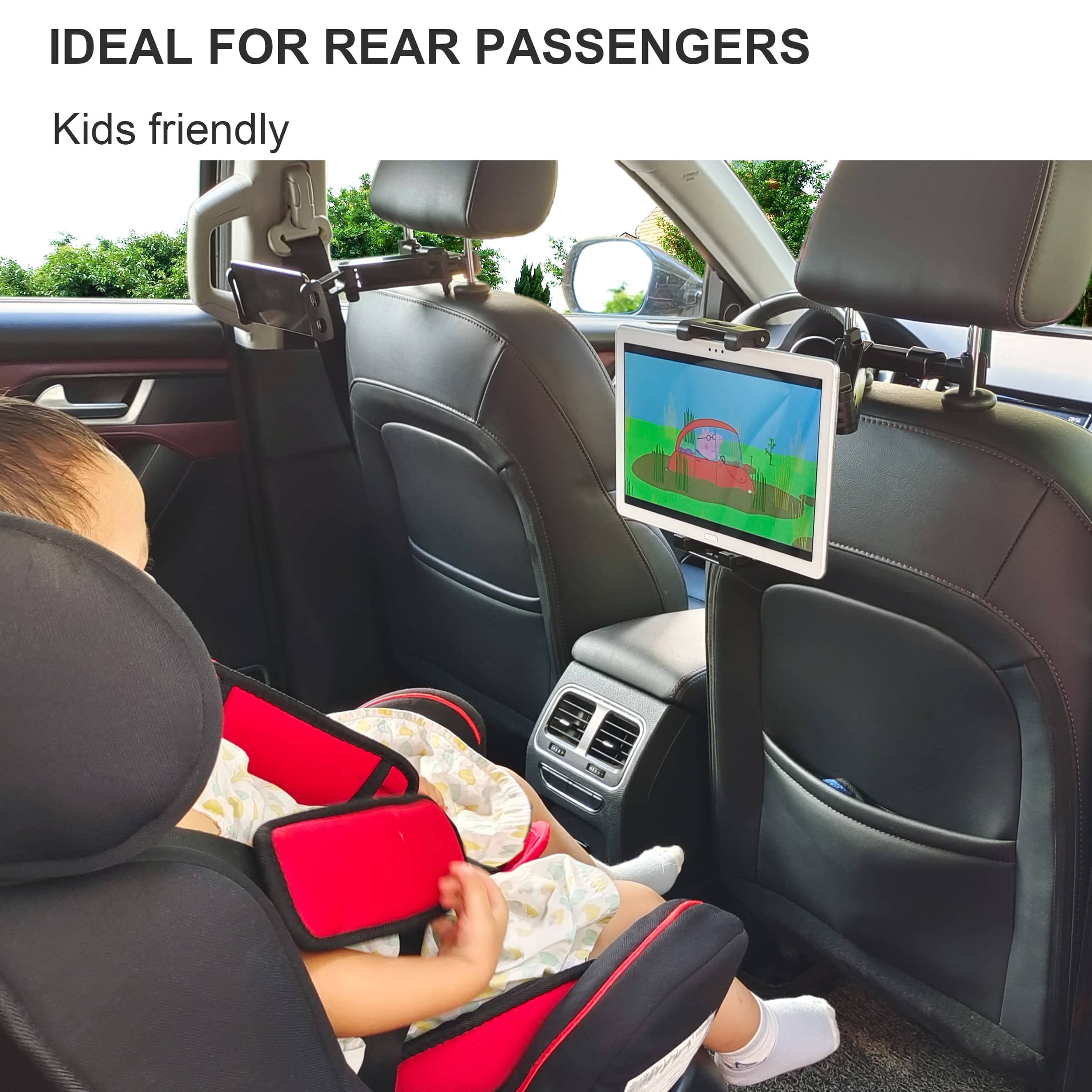 Timewall Car Headrest Tablet Mount Backseat Seat Universal Pad Phone Holder 360° Swivel Rotating Angle Adjustable Stretchable for iPad iPhone, Galaxy, Switch, 5-11" Device