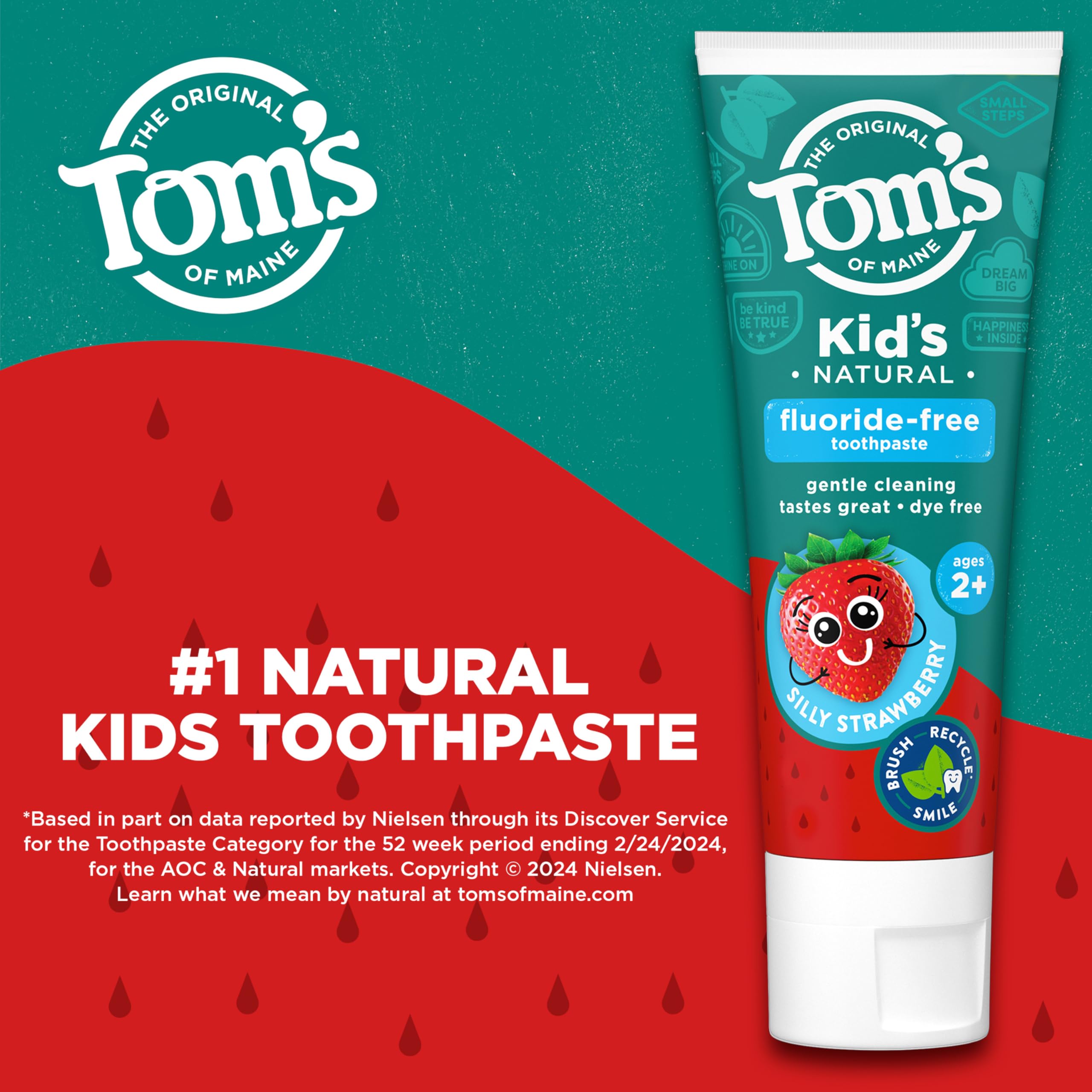 Tom's of Maine Fluoride Free Children's Toothpaste, Natural Toothpaste, Dye Free, No Artificial Preservatives, Silly Strawberry, 5.1 Ounce (Pack of 3) (Packaging May Vary)