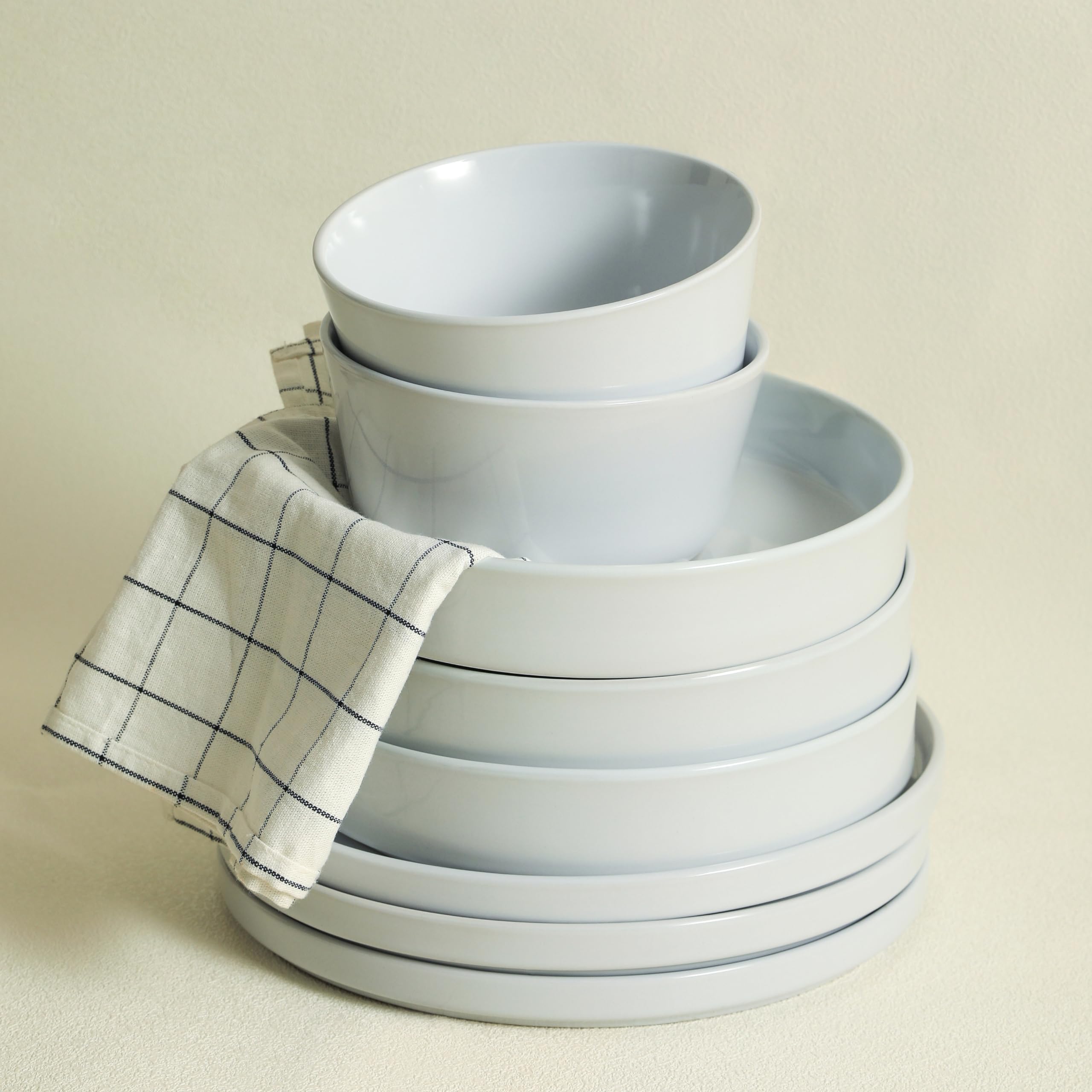 Stone Lain Celina Stoneware 12-Piece Dinnerware Set, Dinner and Pasta Bowls, White