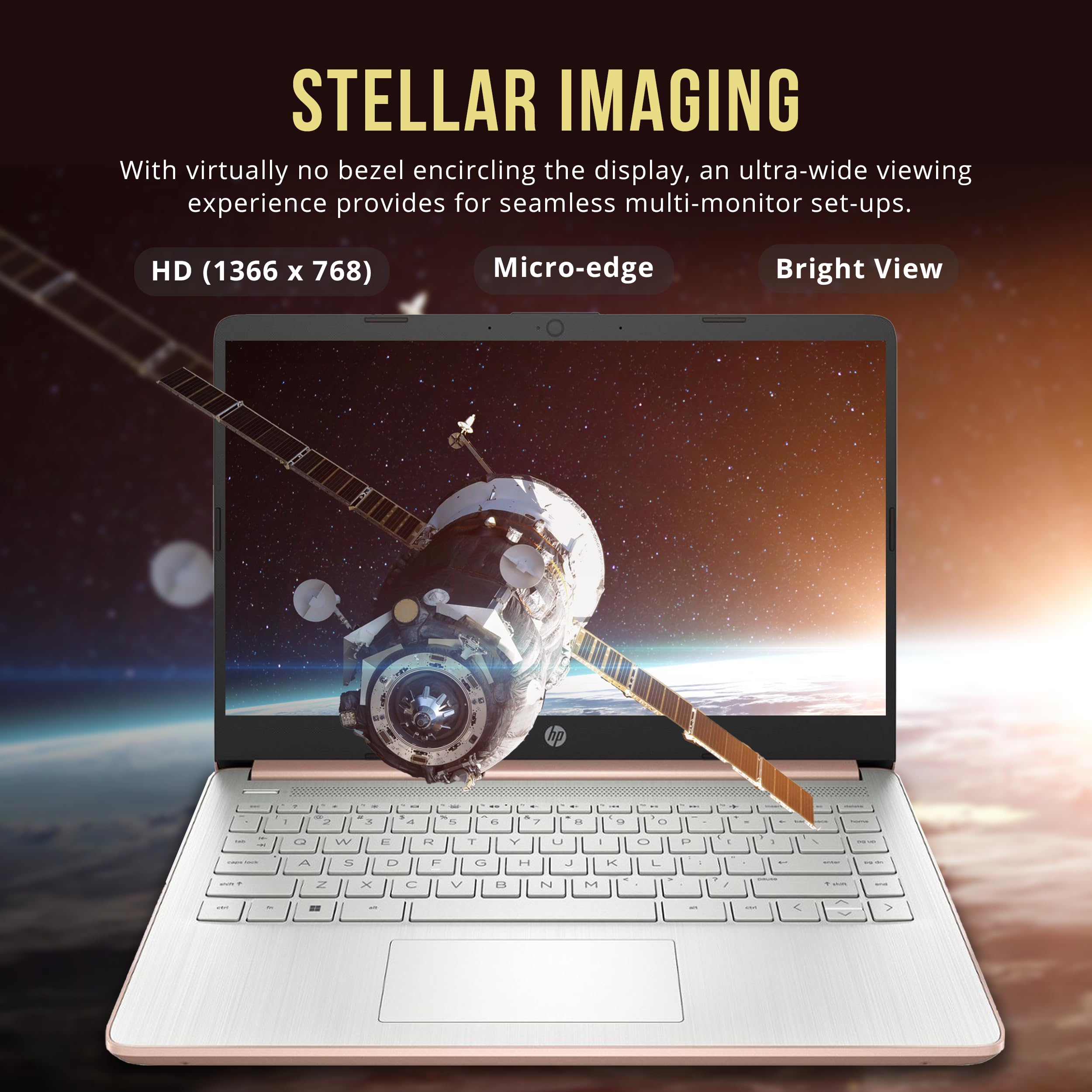 HP Stream 14" HD BrightView Laptop, Intel Celeron N4120, 16GB RAM, 416GB Storage (128GB eMMC + 288GB Docking Station Set), Intel UHD Graphics, 720p Camera, Wi-Fi, 1 Year Office 365, Win 11S, Gold