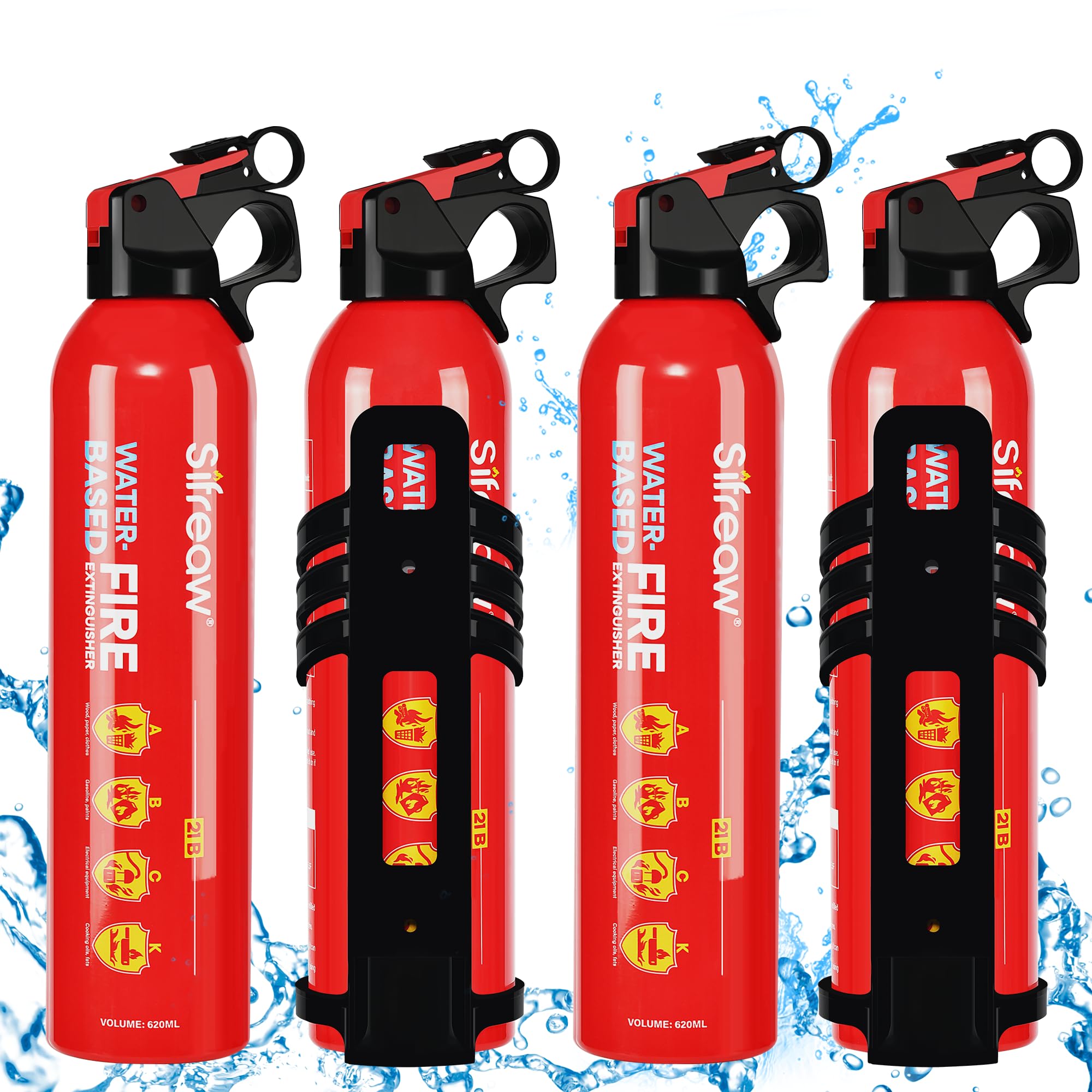 Fire Extinguishers for Kitchen Car Vehicle - 21B 620ml ABC Small with Fire Extinguishers - Non-Toxic Water-Based Fire Extinguishers for House with Mounting Bracket, 4PK