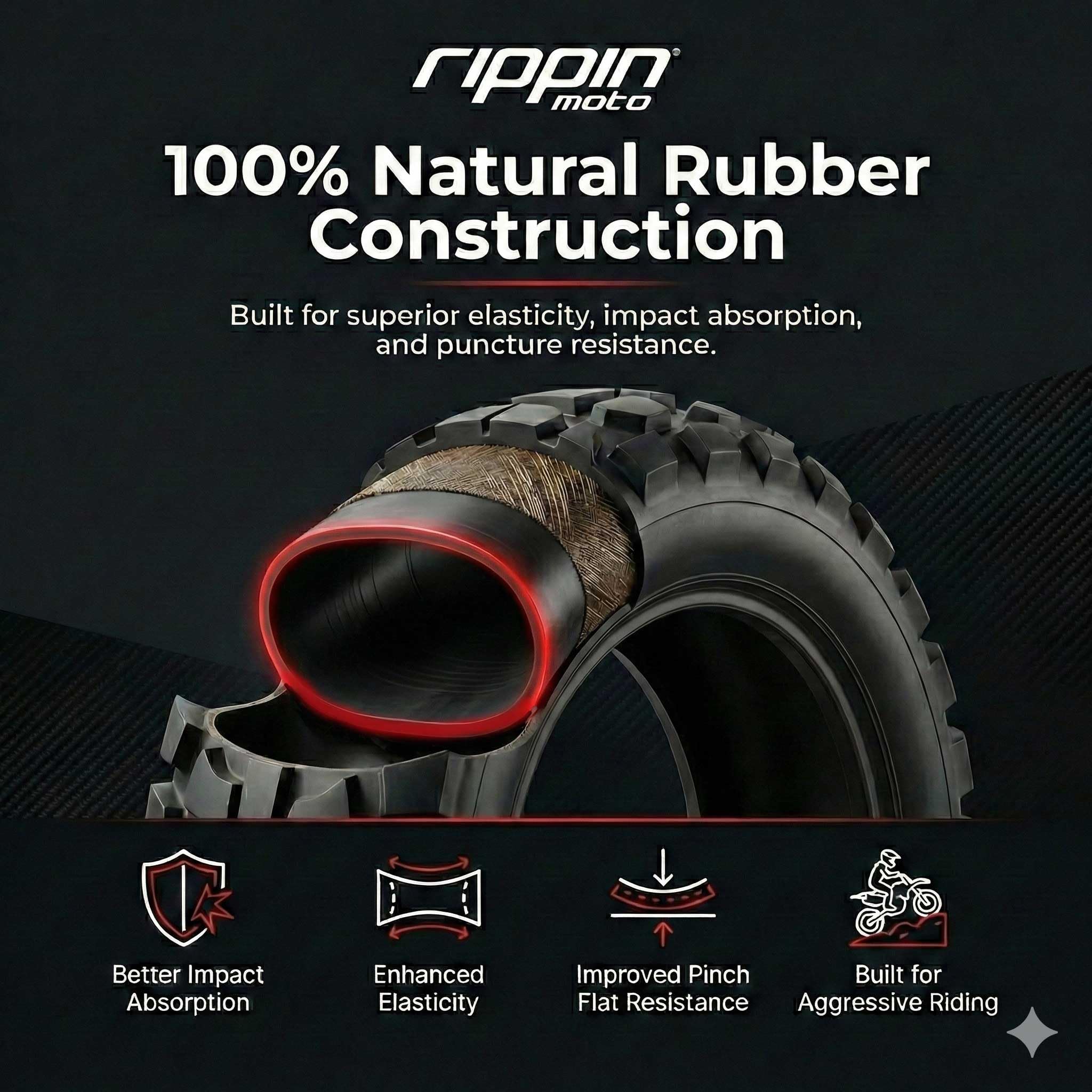 Rippin Moto 90/100-16 Performance Duty Natural Rubber Motorcycle Inner Tube – 2mm Thick, TR4 Valve Stem, Fits 3.25/3.50-16 Rear Dirt Bike & E-Moto Tires