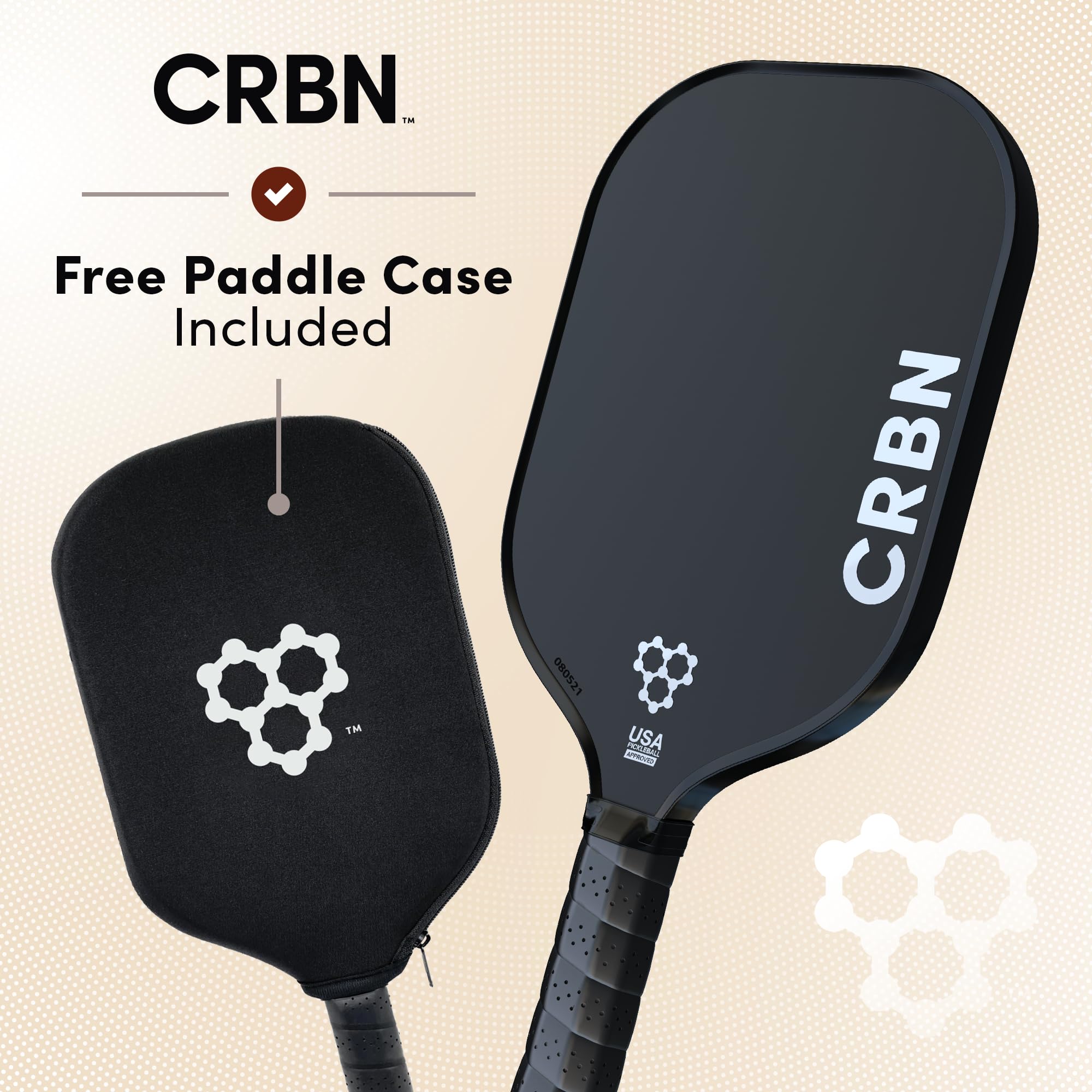 CRBN² Pickleball Paddle - Carbon Fiber Pickleball Paddle with Honeycomb Poly Core - Perfect Balance of Power & Control - 14mm, White