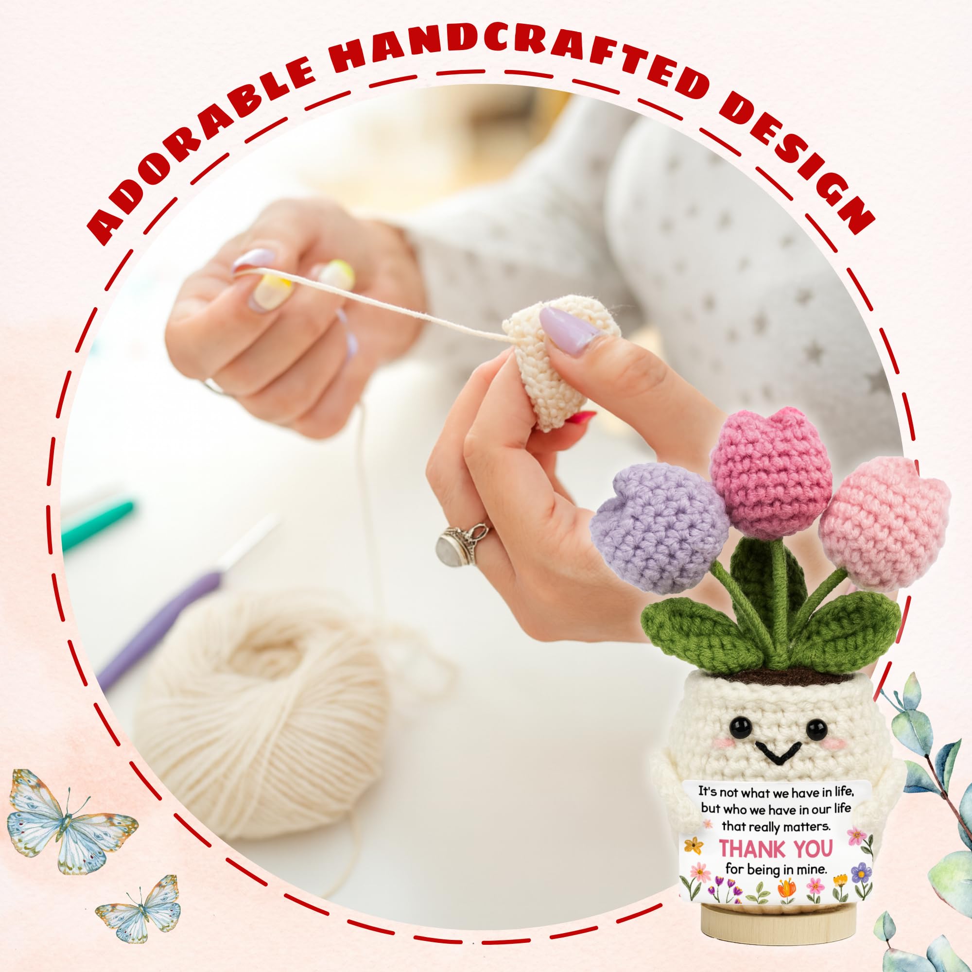 Lucagift Best Friend Friendship Gifts for Women - Funny Mothers Day Birthday Gifts for Friends, Bestie, BFF, Bestfriend, Female, Girls - 5.51'' x 4.13'' Knitted Positive Tulip Flowers Friend Crochet
