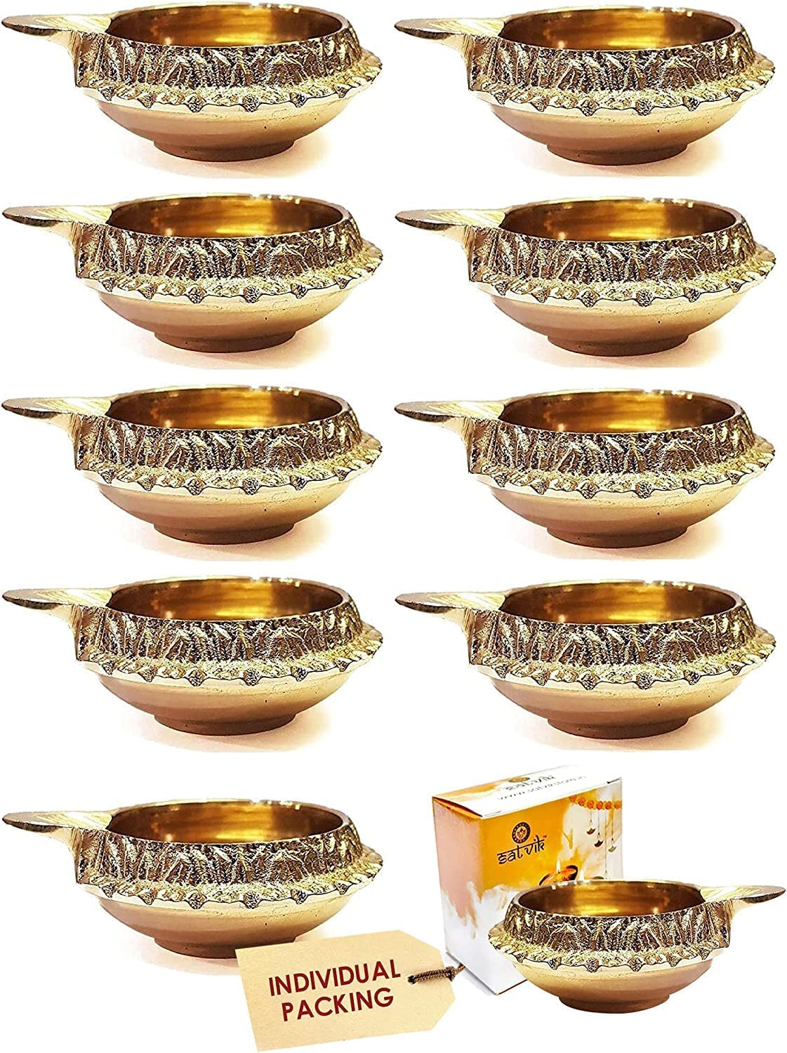 Satvik 50 Pc Handmade Pure Virgin Brass Kuber Diya for Pooja Diwali Decoration Oil lamp Kutthu vilakku nilakku Deepak Deepam for Pujan Indian Housewarming Return Gift Items