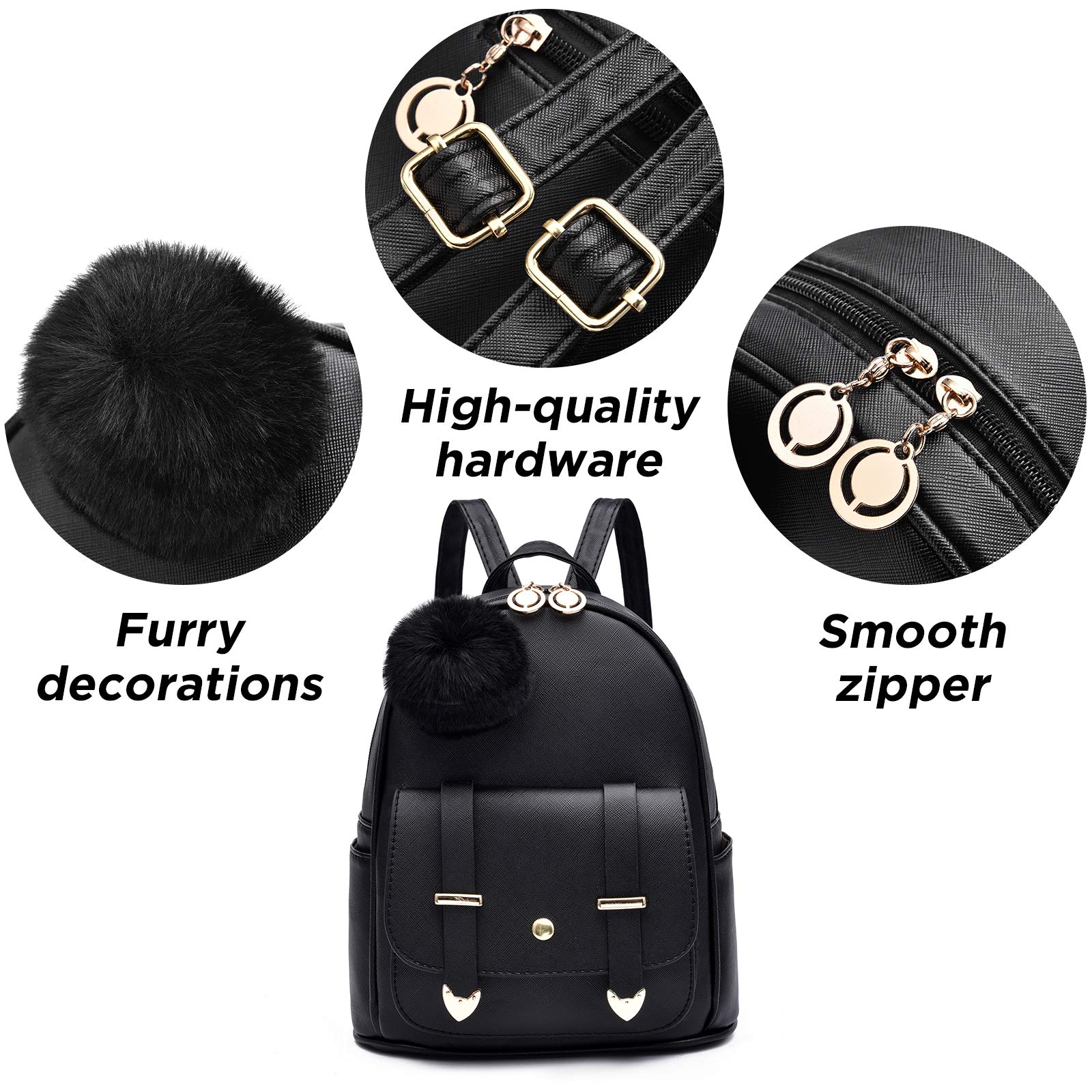 I IHAYNER Girls Fashion Backpack Mini Backpack Purse for Women Teenage Girls Purses PU Leather Pompom Backpack Shoulder Bag Turquoise