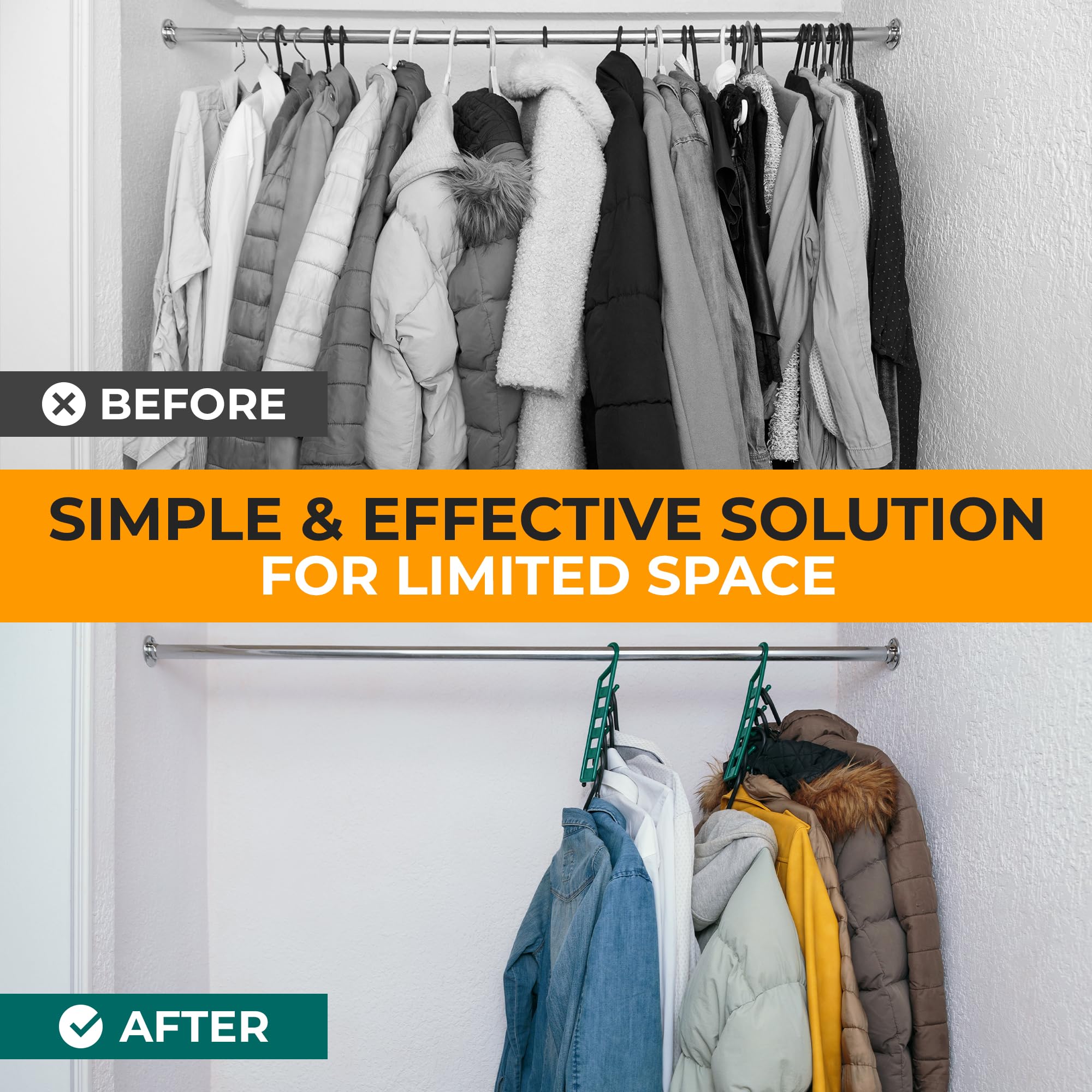 CraftyCrocodile Space Saving Hangers for Clothes - 10 in Pack, Heavy Duty Plastic, Multi Closet Space Savers for Shirts, Pants, Jeans, Sweaters - Hanger Organizer Space Saver