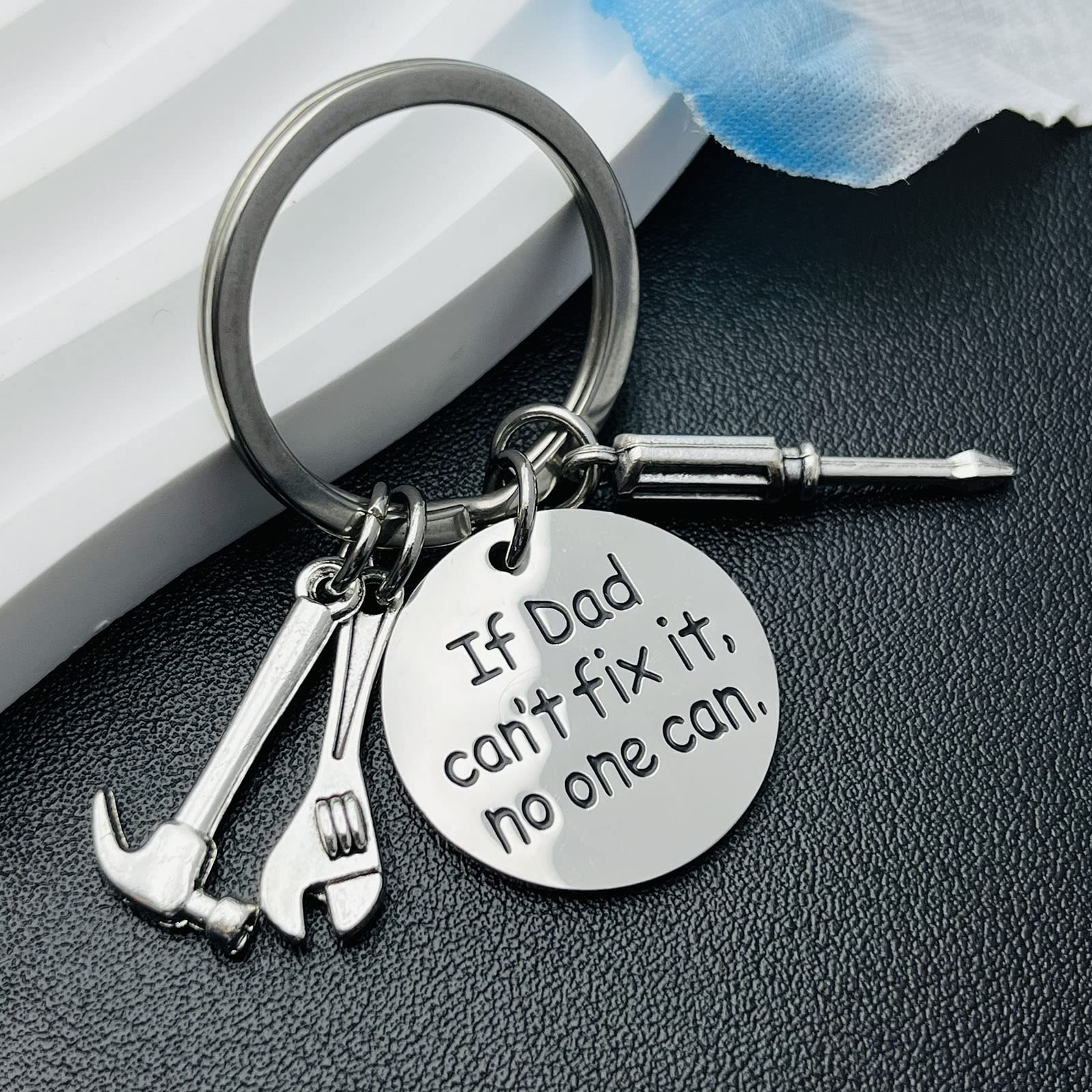 LEQIEC Father’s Day Gifts Dad Grandpa Uncle Keychain from Grandson Granddaughter Kids Niece Birthday Christmas Gifts for Men (If Dad Can't Fix It, No One Can)