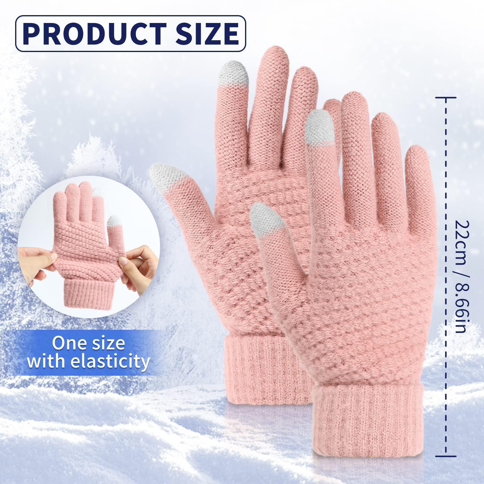 Omisy 4 Pairs Womens Gloves for Cold Weather, Women Christmas Gifts for Mom Wife, Stocking Stuffers for Adult Women, Winter Warm Gloves with Touchscreen - Black, Grey, Beige, Pink