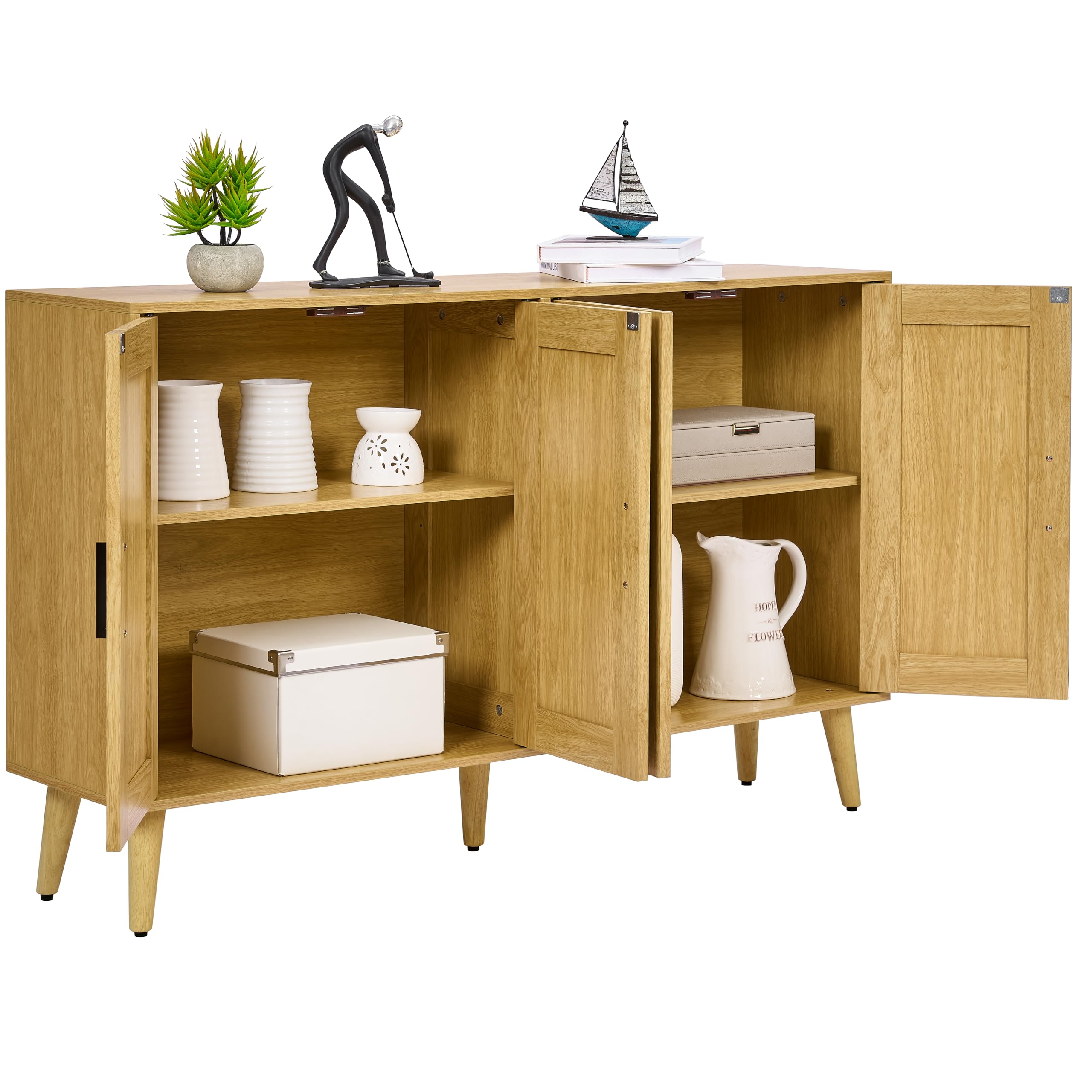 HOMSHO Rattan Sideboard Buffet Cabinet with Double Doors and Adjustable Shelves, Boho Floor Storage Cabinet, Accent Cabinet for Dining Room, Living Room, Hallway, 47.2"x 11.8"x 29.5", Natural