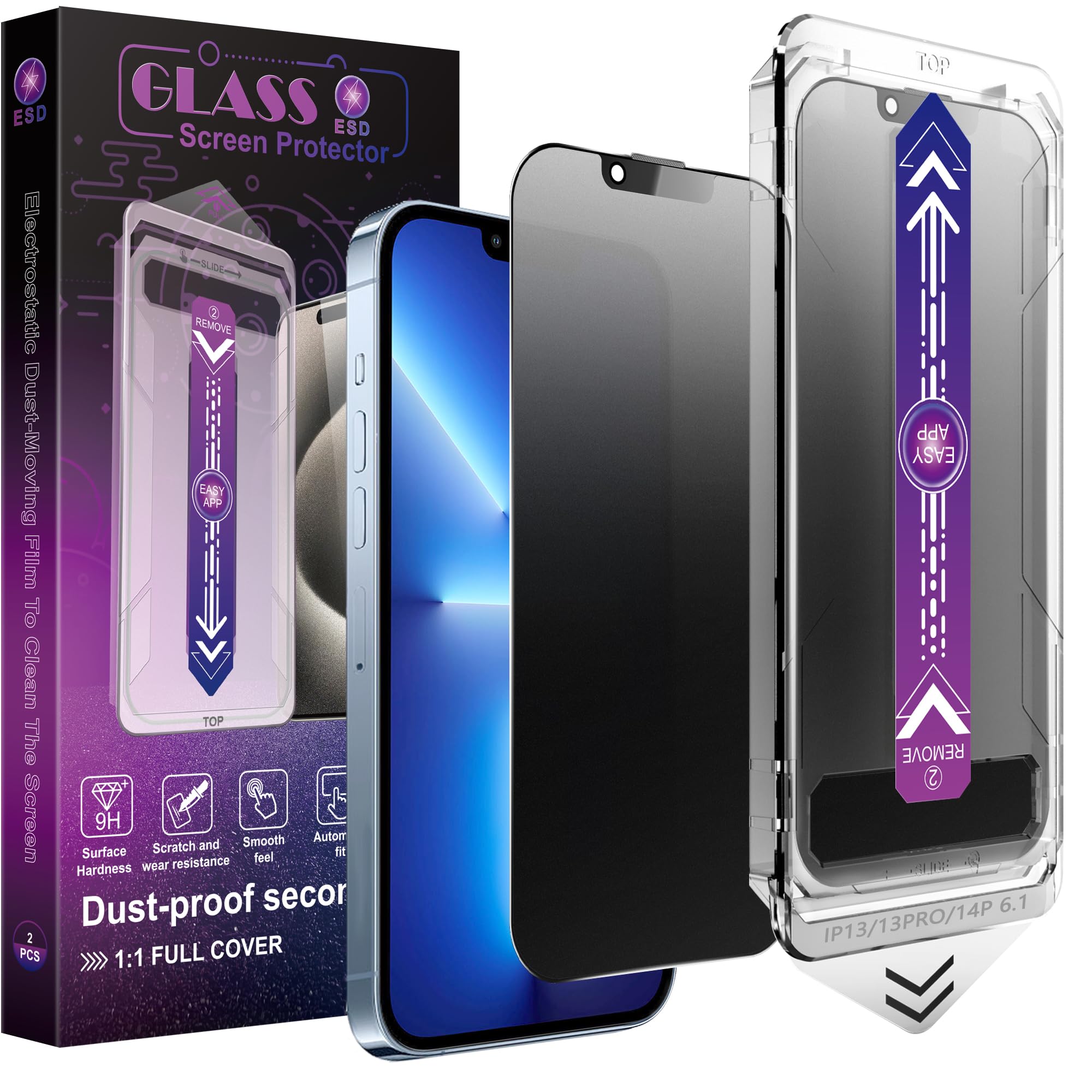 CHISHA 2-Pack Matte Privacy Screen Protector for iPhone 14 and iPhone 13 and iPhone 13 Pro 6.1-Inch, Auto Dust Removal, No Bubbles,Anti-Spy Tempered Glass Film, Easy Installation