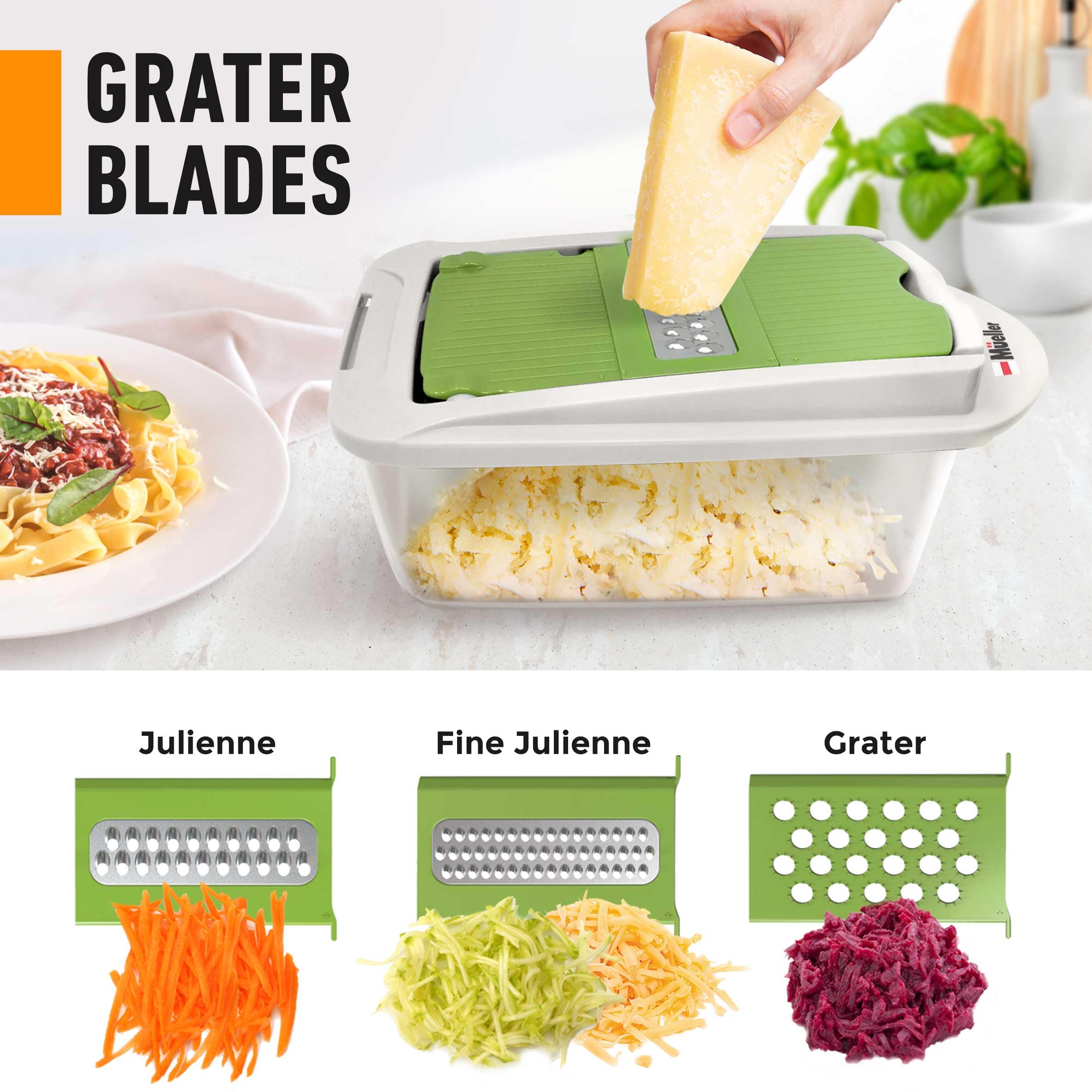 Mueller Pro-Series 10-in-1, 8 Blade Vegetable Chopper, Onion Mincer, Cutter, Dicer, Egg Slicer with Container, French Fry Cutter Potato Slicer, Home Essentials, Salad Chopper White Sand/Green