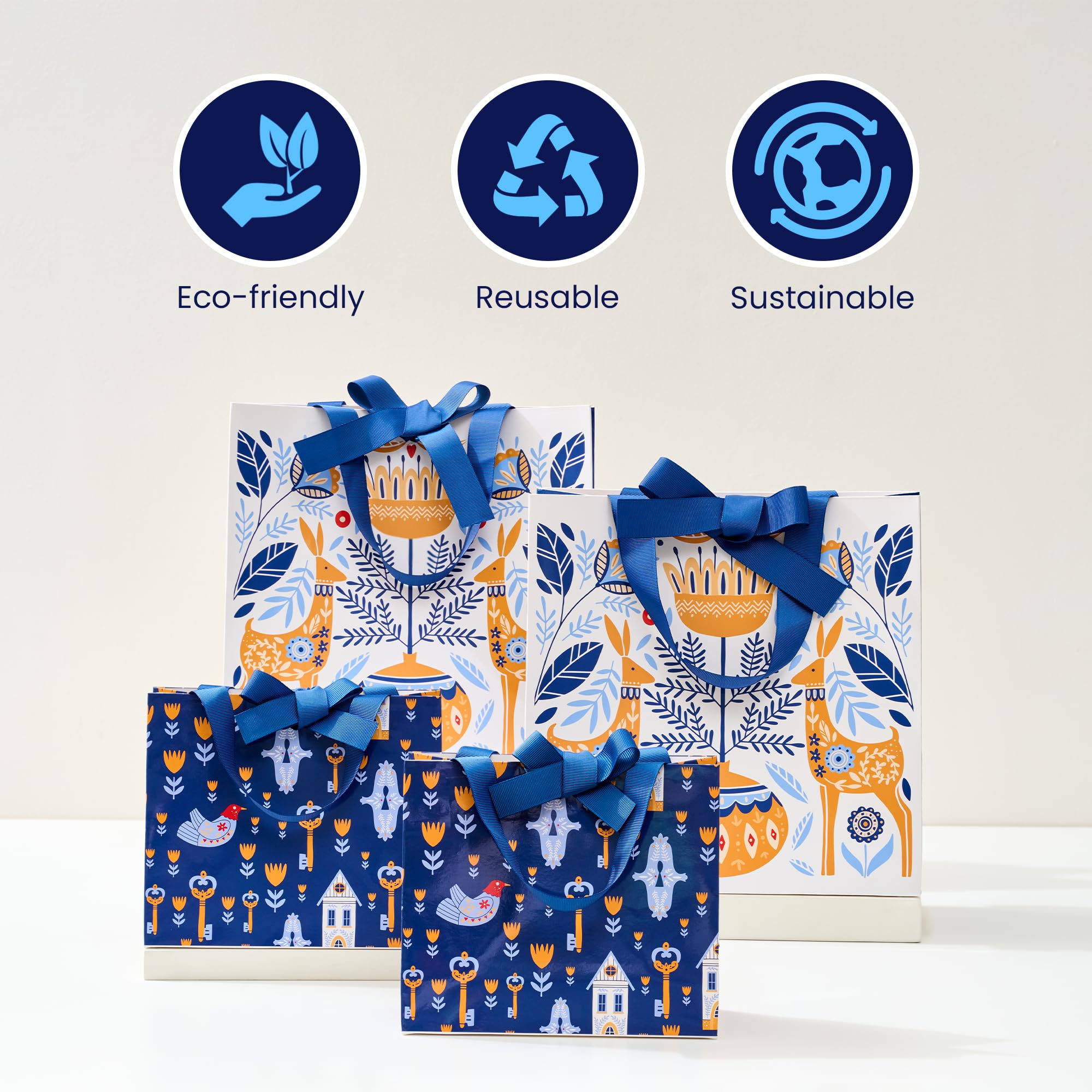 Martin & Jillian Scandinavian Gift Bags with Ribbon Handles - Multi Use Paper Goodie & Gift Bags for Weddings, Baby & Bridal Showers, Birthday Party Favors, Christmas & Holiday Presents