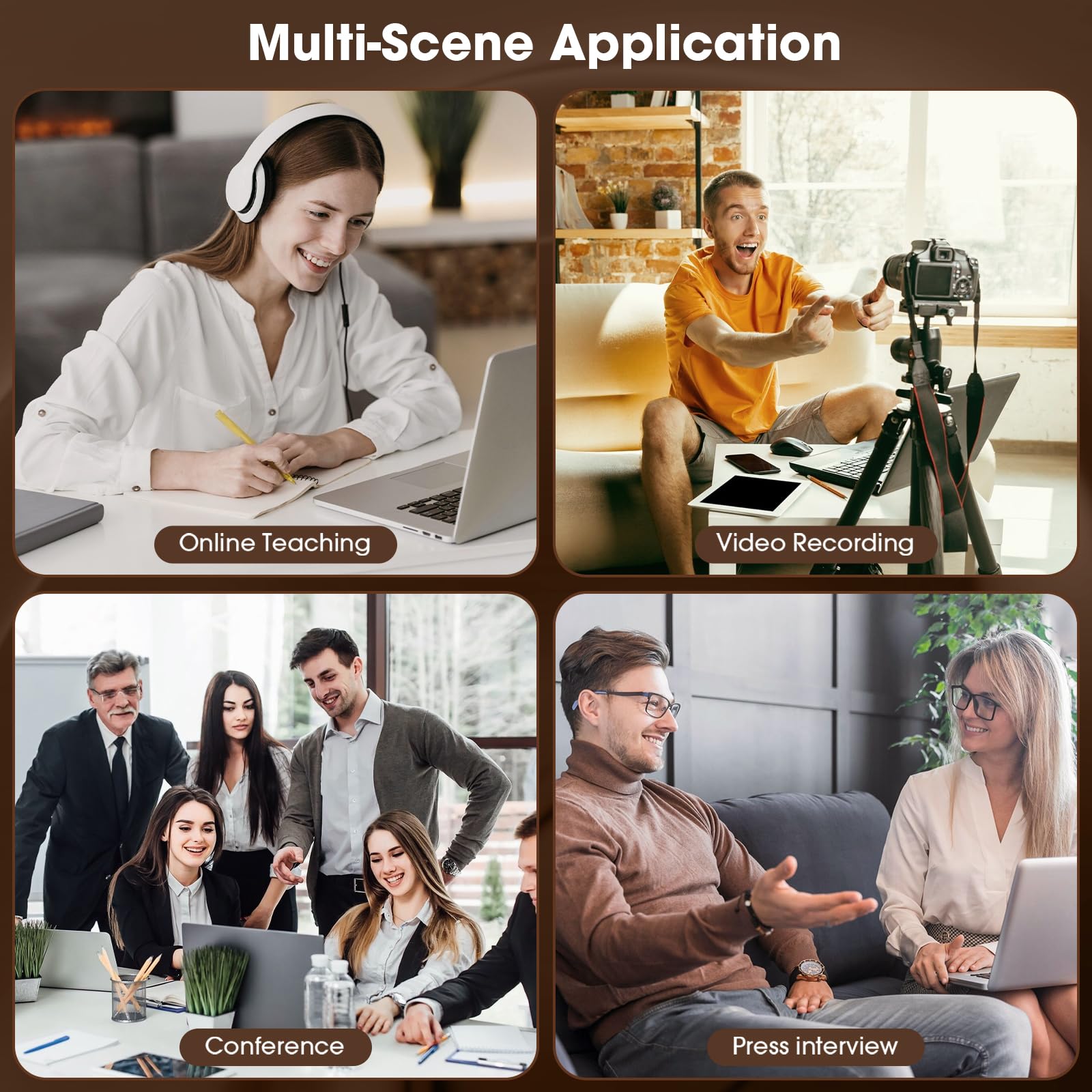 HMKCH Dual Wireless Lavalier Microphones for iPhone Android Camera Laptop PC, 4 in 1 Wireless Lapel Mic for Video Recording Vlog, YouTube, TikTok