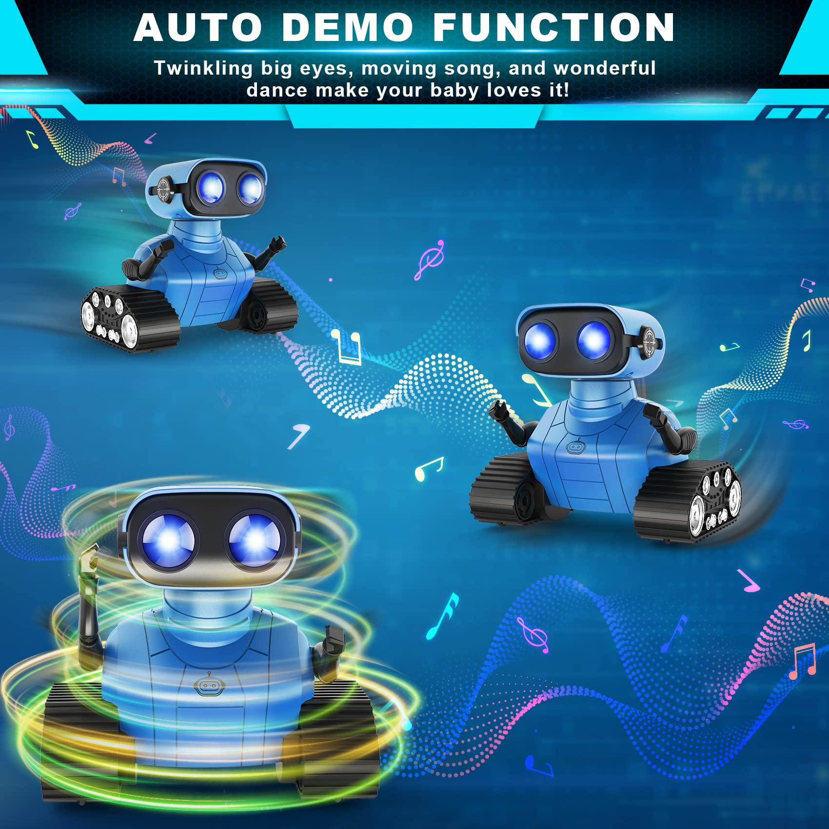 Hamourd Robot Toys for Boys Girls, Rechargeable Remote Control Emo Robots with Auto-Demonstration, Flexible Head & Arms, Dance Moves, Music, Shining LED Eyes for 5+ Years Old Kids