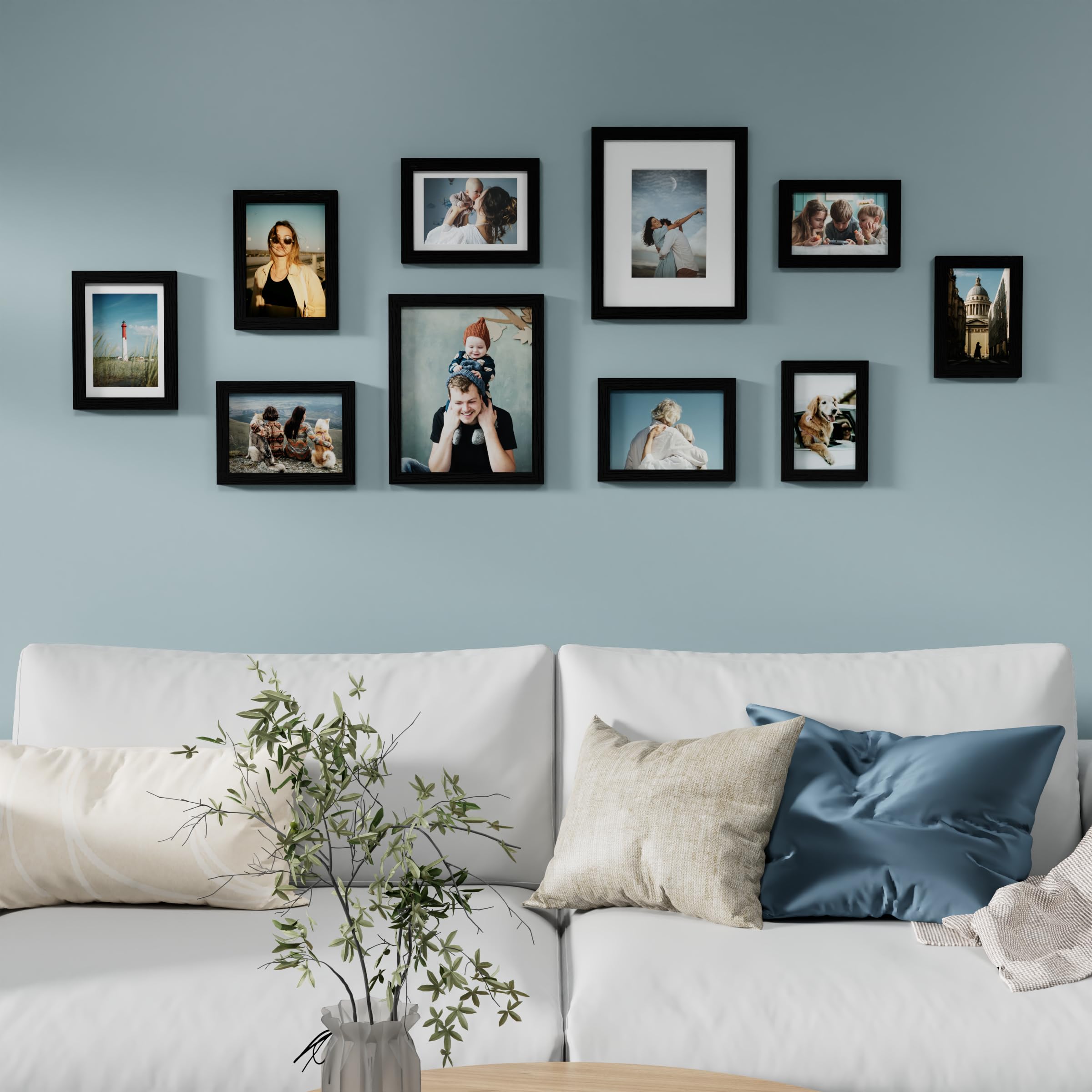 Vittanly 10 Pack Picture Frames Collage Wall Decor, Gallery Wall Frame Set for Wall or Tabletop Display, Multi Sizes with Two 8x10, Four 5x7, and Four 4x6 Photo Frames, Black