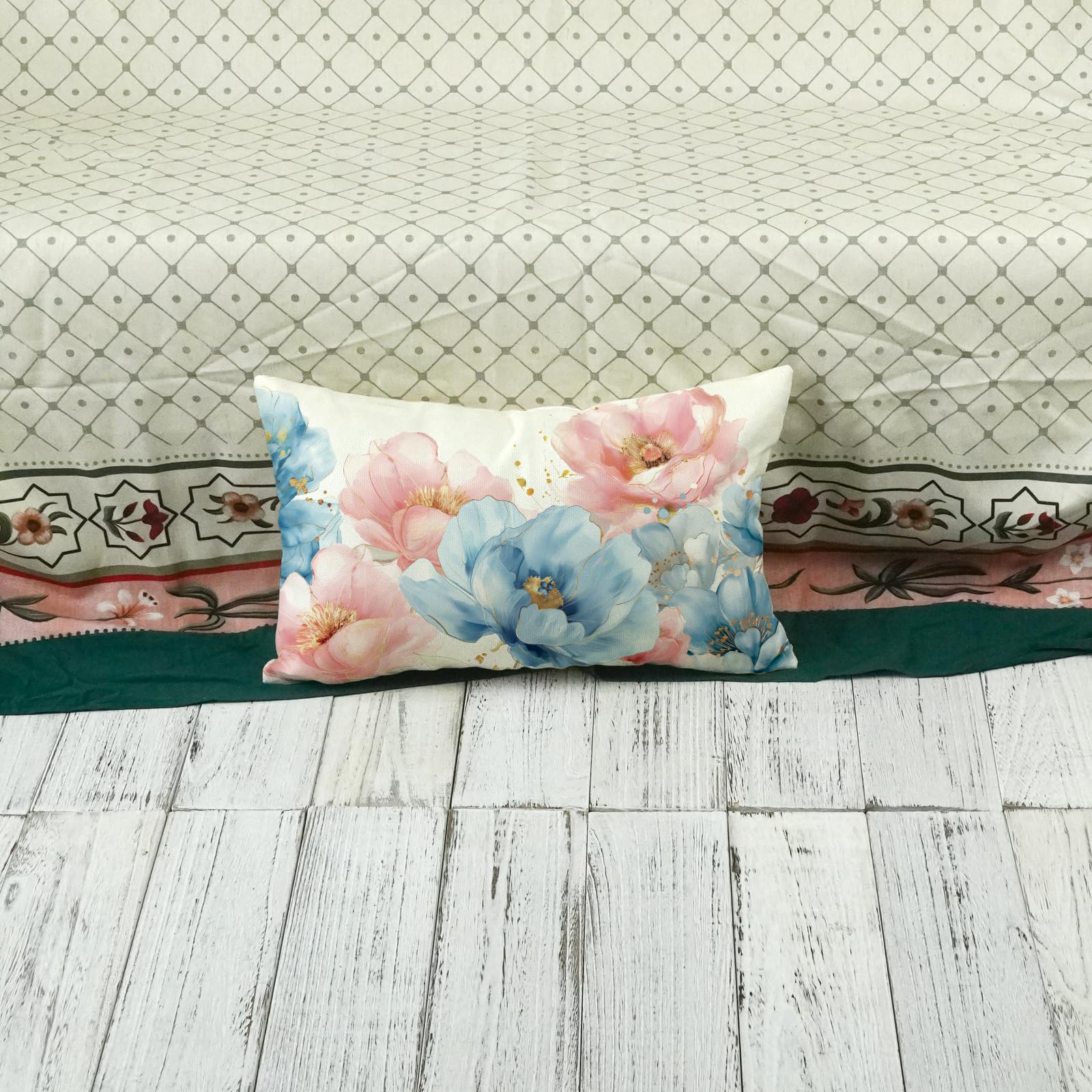 ONWAY Spring Floral Lumbar Pillow Cover 12x20 Inch Farmhouse Blue Pink Flowers Decorative Pillowcase Outdoor Patio Cushion Case for Sofa Couch Home Decor