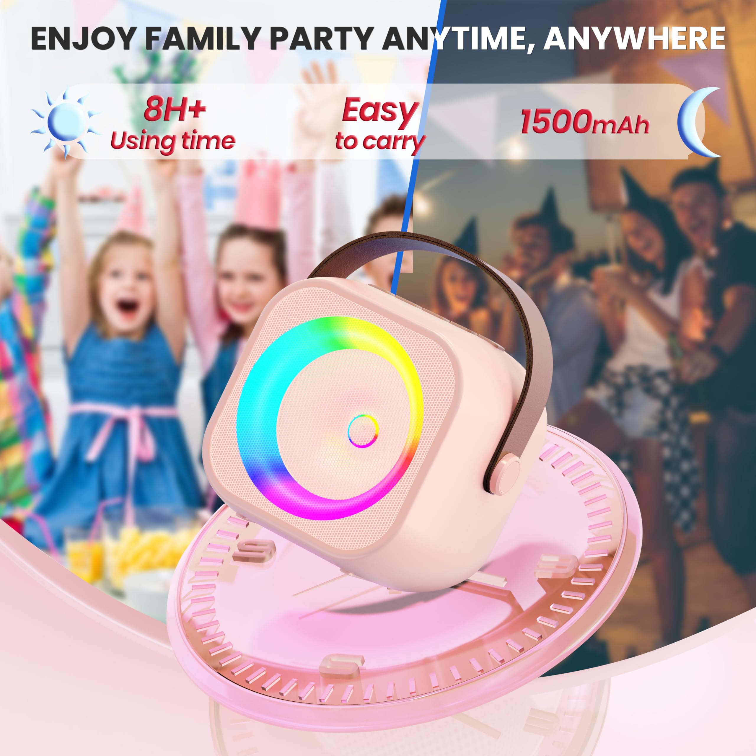 Mini Karaoke Machine for Kids Adults, Portable Bluetooth Speaker with Wireless Microphone, for Girls 4, 5, 6, 7, 8, 9, 10, 12 Year Old Karaoke Toys Birthday Gifts Home Party