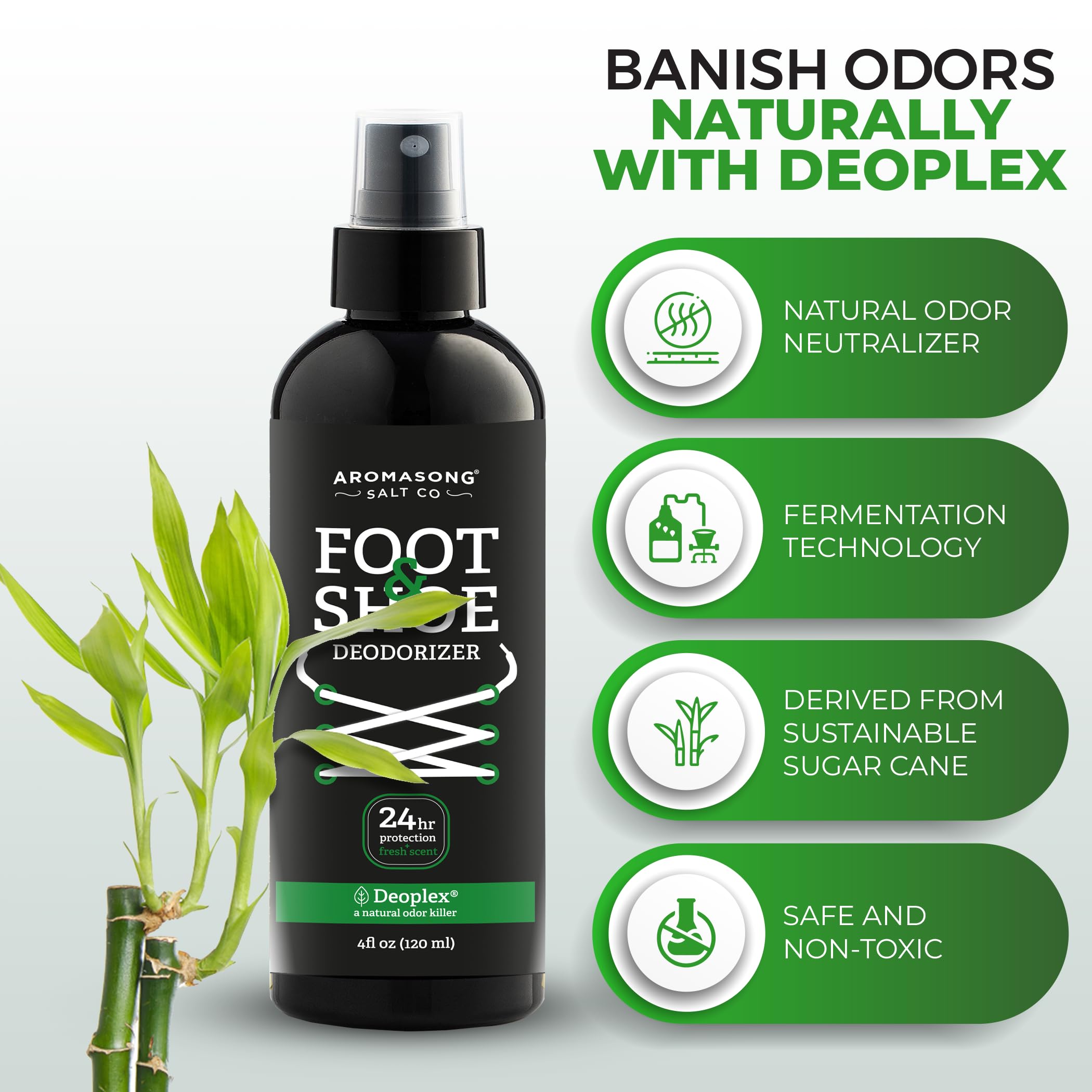 Aromasong Natural Shoe Deodorizer and Foot Spray - 24-Hour Freshness Foot Odor Eliminator for Feet - Extra Strength Fresher for Smelly Shoes & Stinky Feet Spray with Refreshing Scent, 4oz
