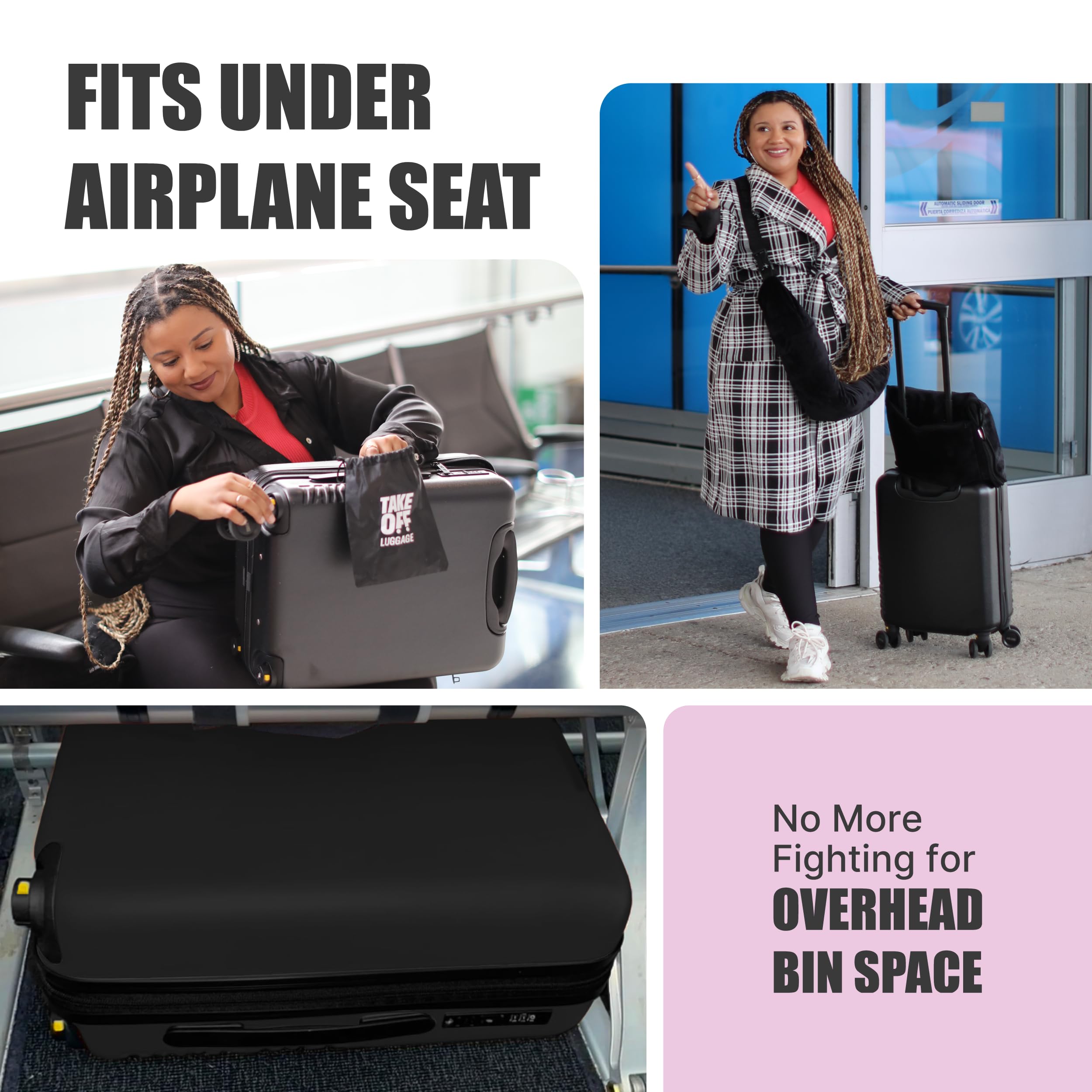 Take OFF Luggage - Personal Item Rolling Suitcase 3.0, TSA Approved, Small Carry On, Under the Seat, Hard Case with Removable Wheels, Light Weight Bag, Airplane Travel Essential Accessories, 18x14x8