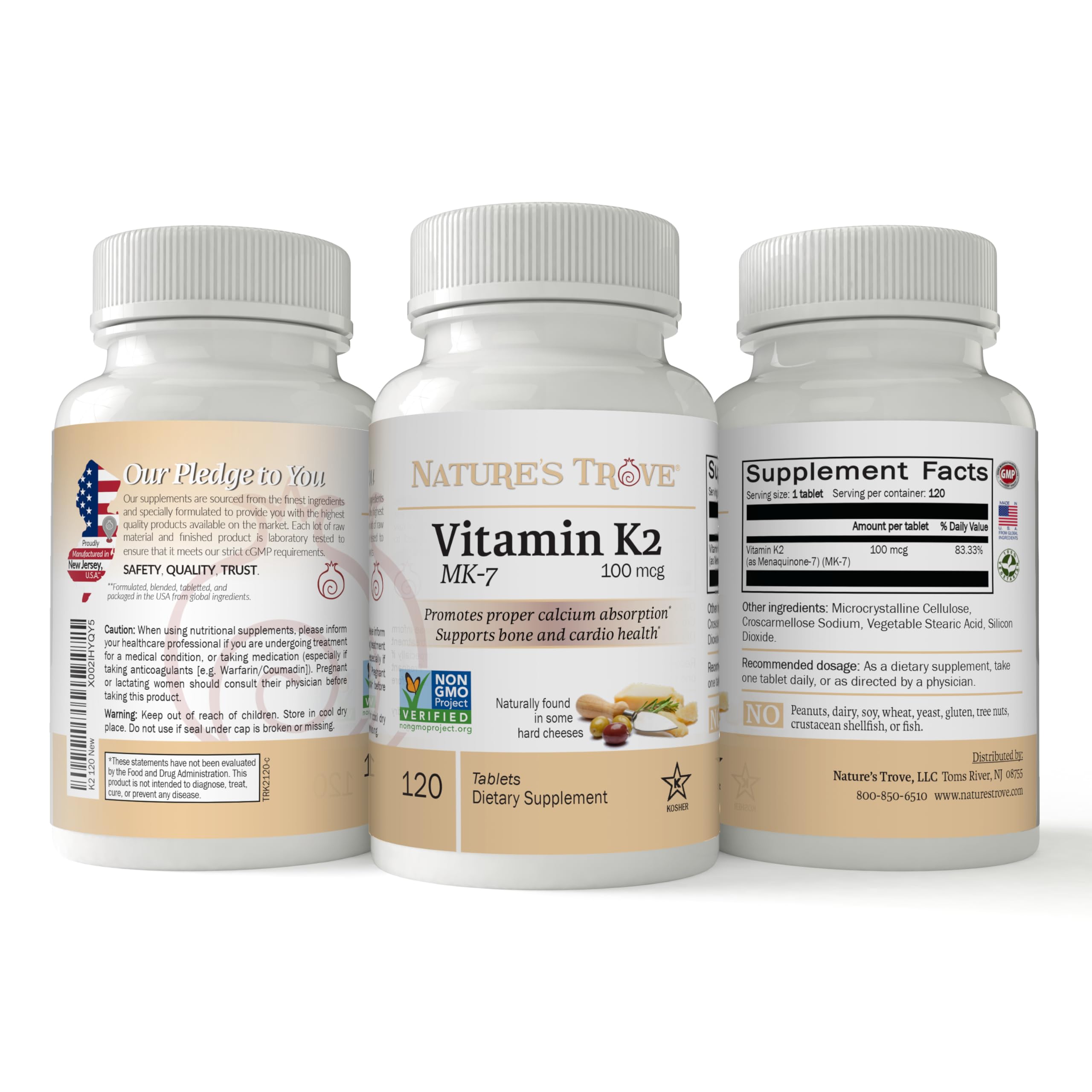 Nature's Trove Vitamin K2 MK7 Supplement, 100mcg, 120 Count, Vegan