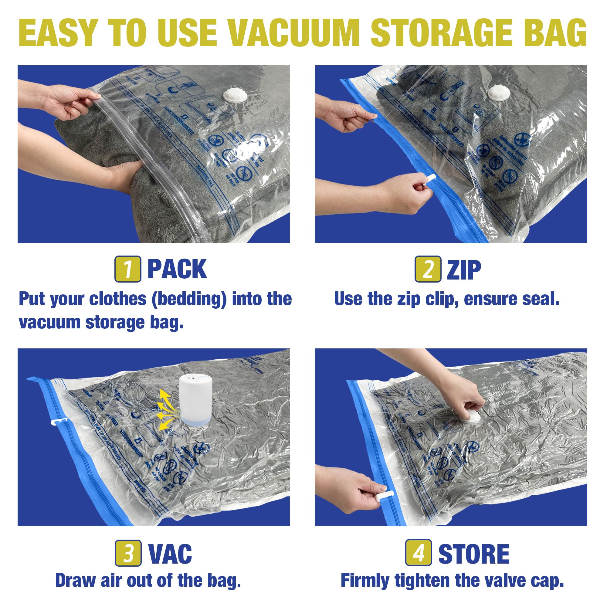 Travel Vacuum Bags with Electric Pump, Vacuum Travel Bags for Luggage and Suitcase, Vacuum Seal Compression Packing Bags for Clothes Clothing, Combo 12 Pack