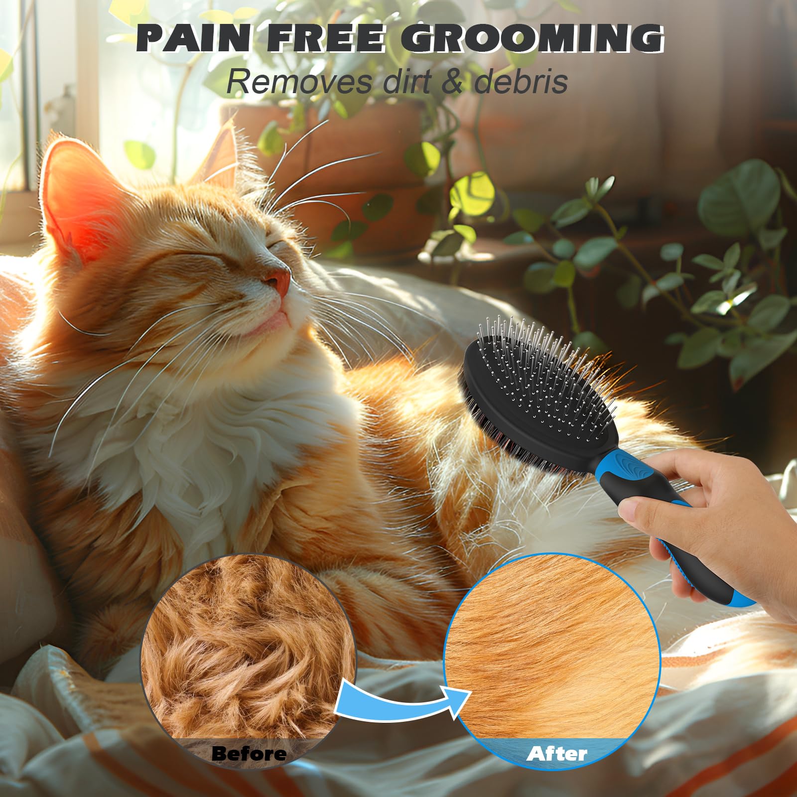 UGNEL 2PCS Dog Grooming Tools - Double-Sided Bath Brush for Shedding and Bathing, Suitable for Short/Long Haired Dogs, Premium Pet Supplies (Black Blue)
