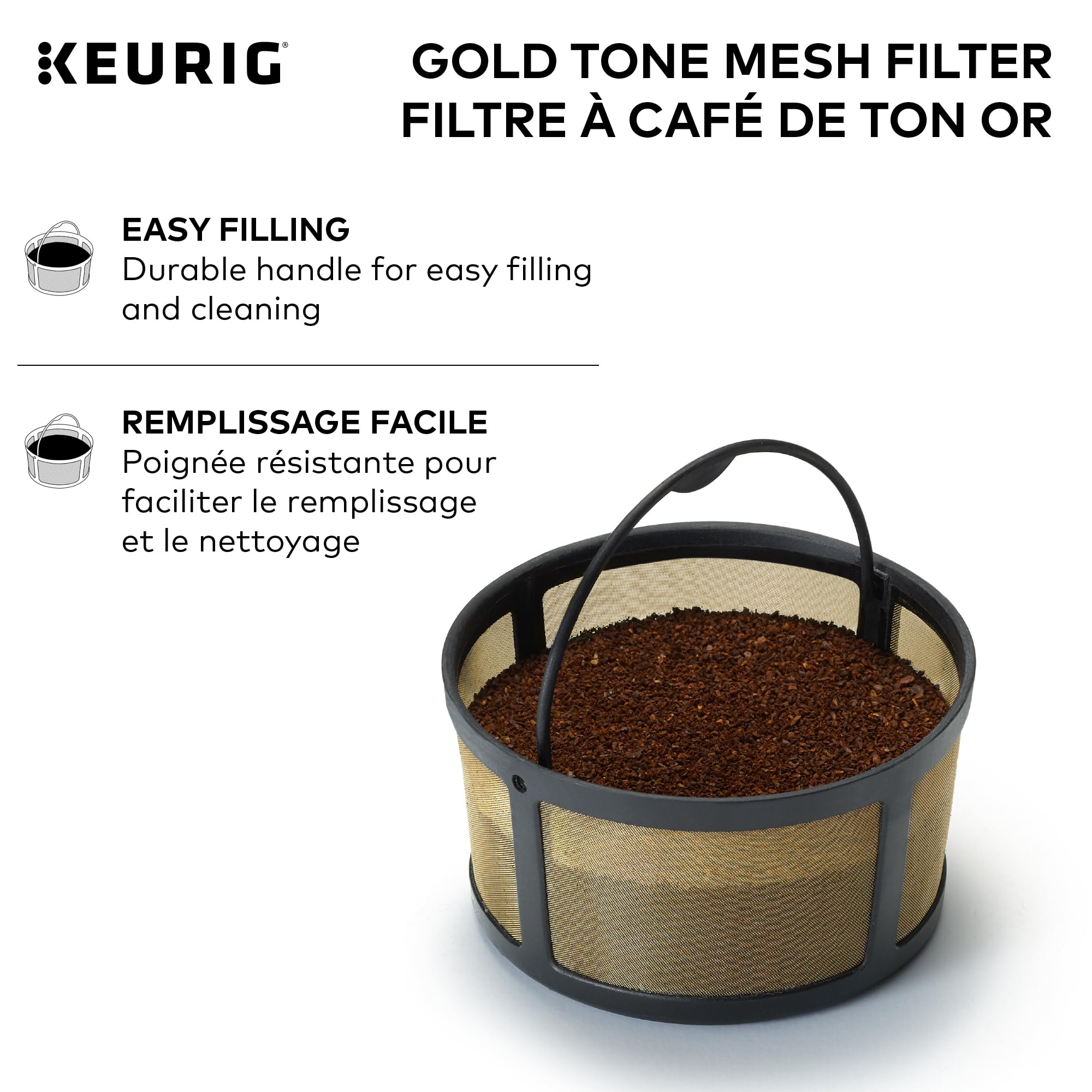 Keurig Reusable Mesh Ground Coffee Filter, Compatible with K-Duo Essentials and K-Duo Brewers only, Eco-Friendly Way to Brew a Carafe, Gold Tone Mesh