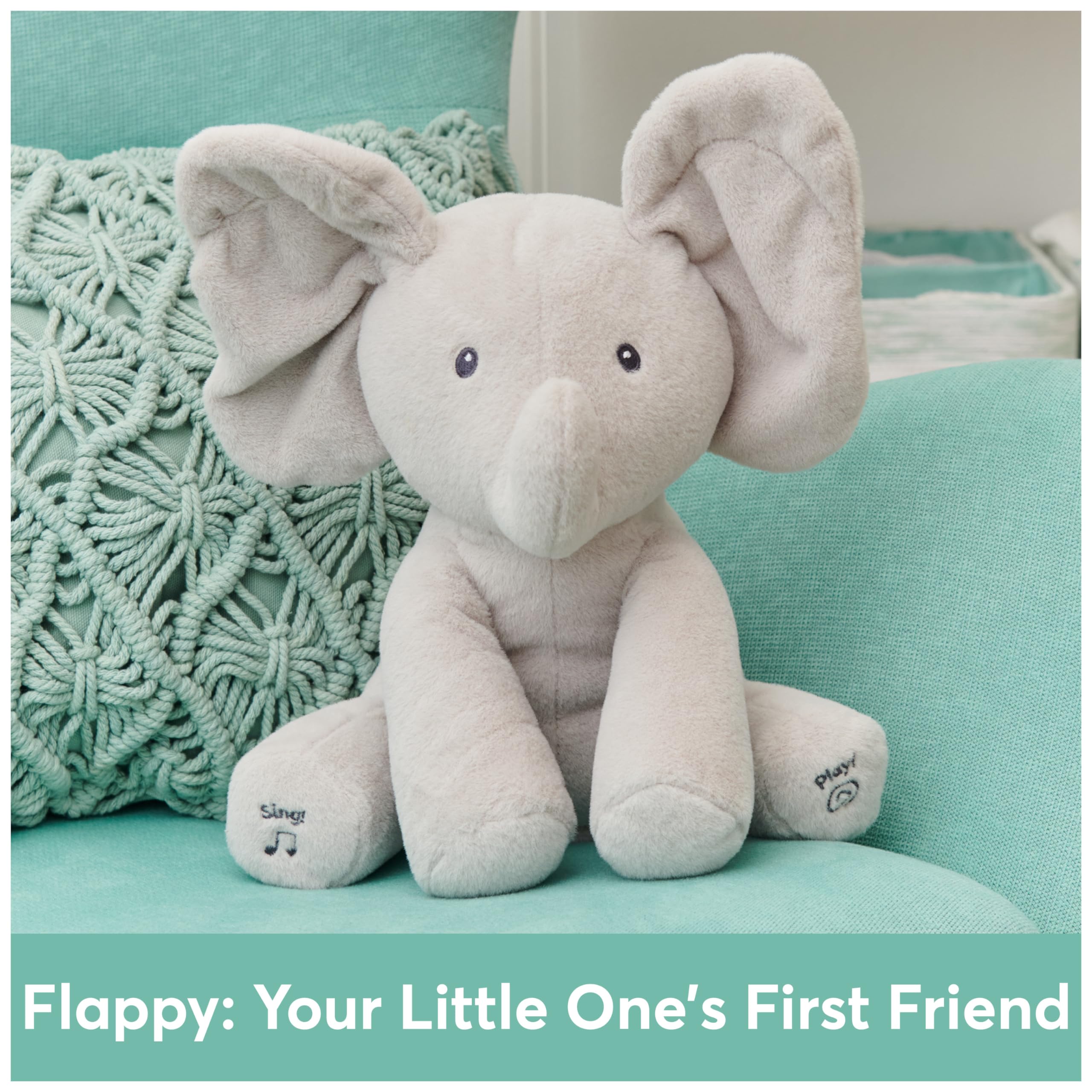 Baby GUND Animated Flappy the Elephant Plush, Singing Stuffed Animal Baby Toy for Ages 0 and Up, Gray, 12"