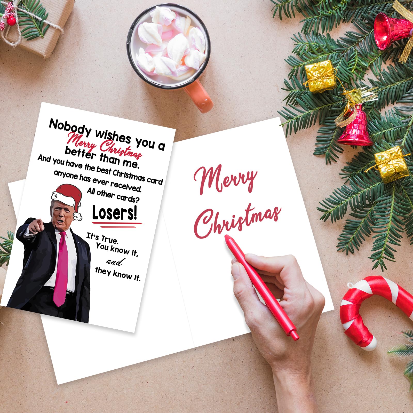 FANCYLUCKY Funny Trump Christmas Card for Wife Husband, Humor Christmas Gifts for Women Men, Happy Xmas Card for Mom Dad, Trump Themed Holiday Greeting Card for Her Him