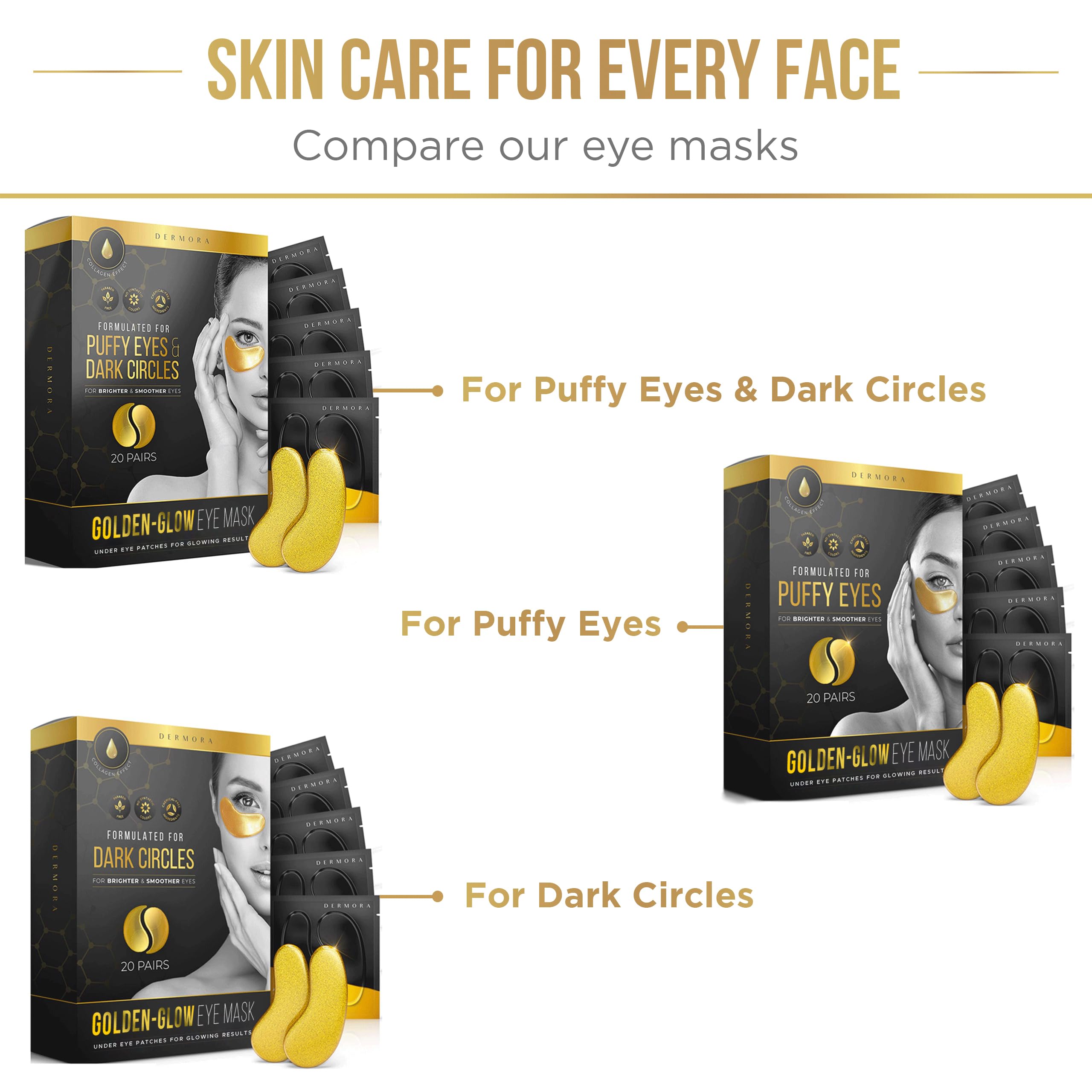 DERMORA Golden Glow Under Eye Patches (30 Pairs Eye Gels) - Rejuvenating Treatment for Dark Circles, Puffy Eyes, Refreshing, Revitalizing, Travel, Wrinkles